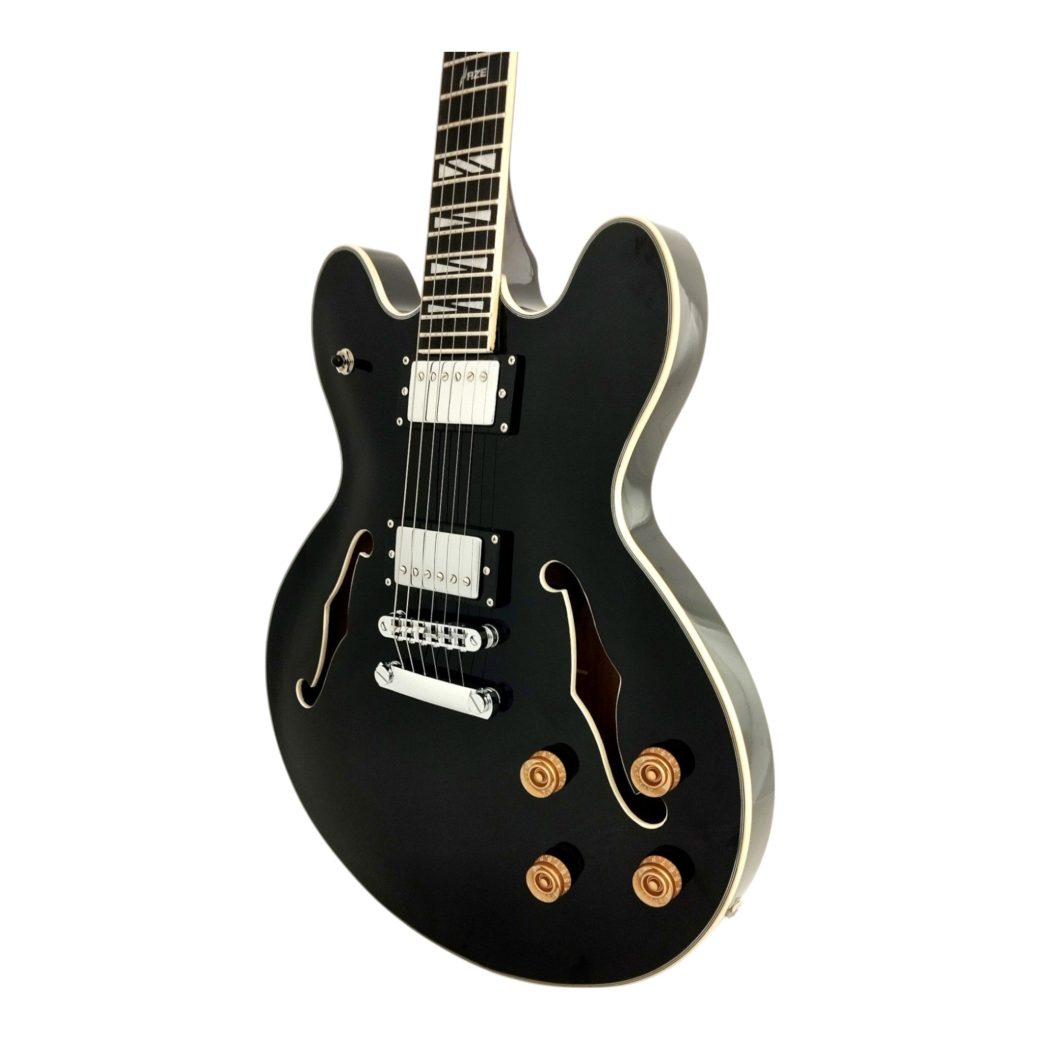Haze SEG272 Semi-Hollow HH Electric Guitar, Black Gloss, Flame