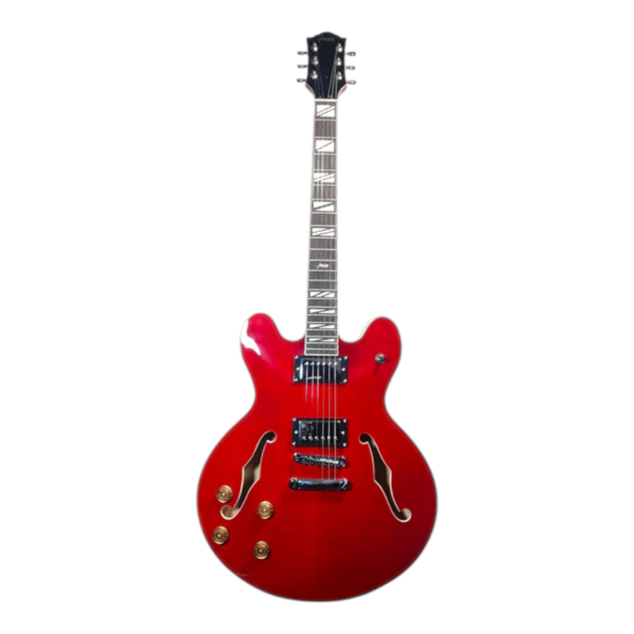 Haze SEG272 Cherry Red Left-Handed Semi-Hollow Electric Guitar with Dual Humbuckers