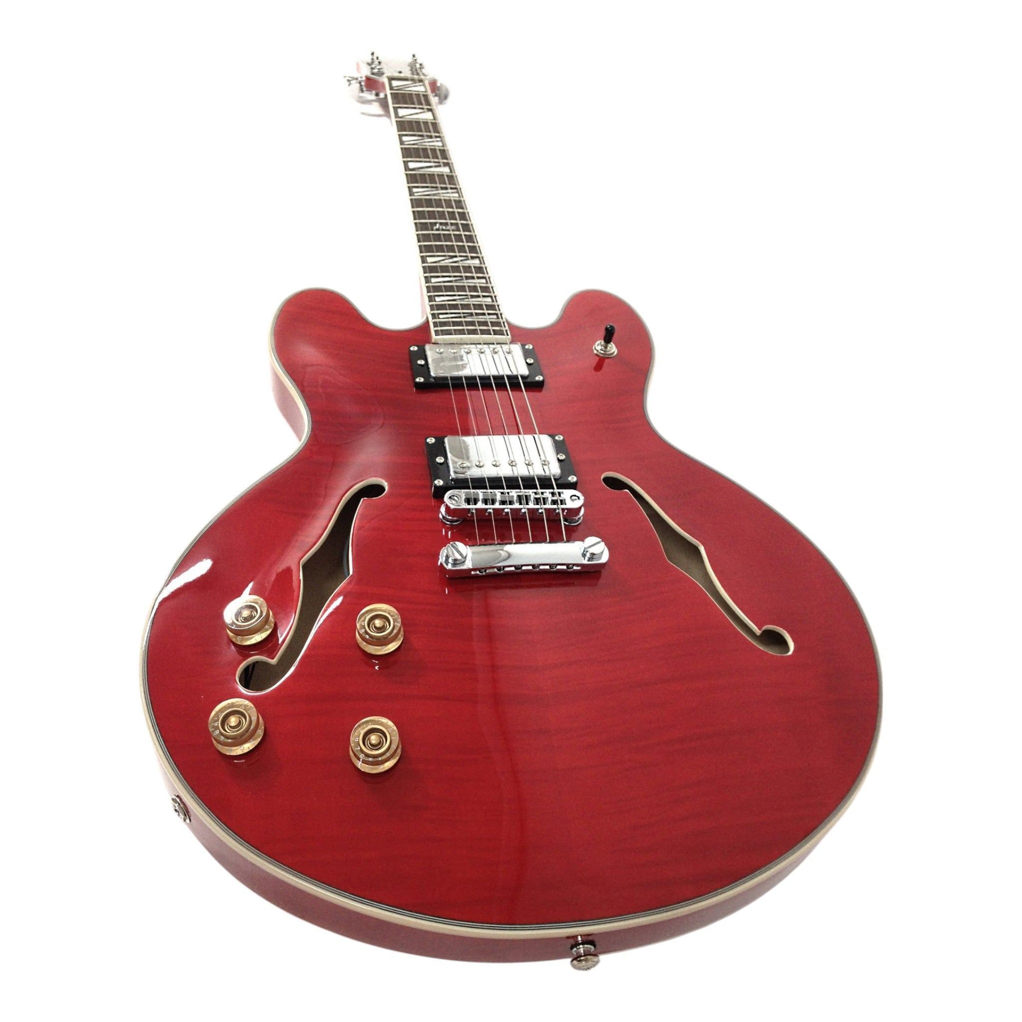 Haze SEG272 Cherry Red Left-Handed Semi-Hollow Electric Guitar with Dual Humbuckers