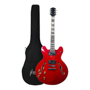 Haze SEG272 Cherry Red Left-Handed Semi-Hollow Electric Guitar with Dual Humbuckers