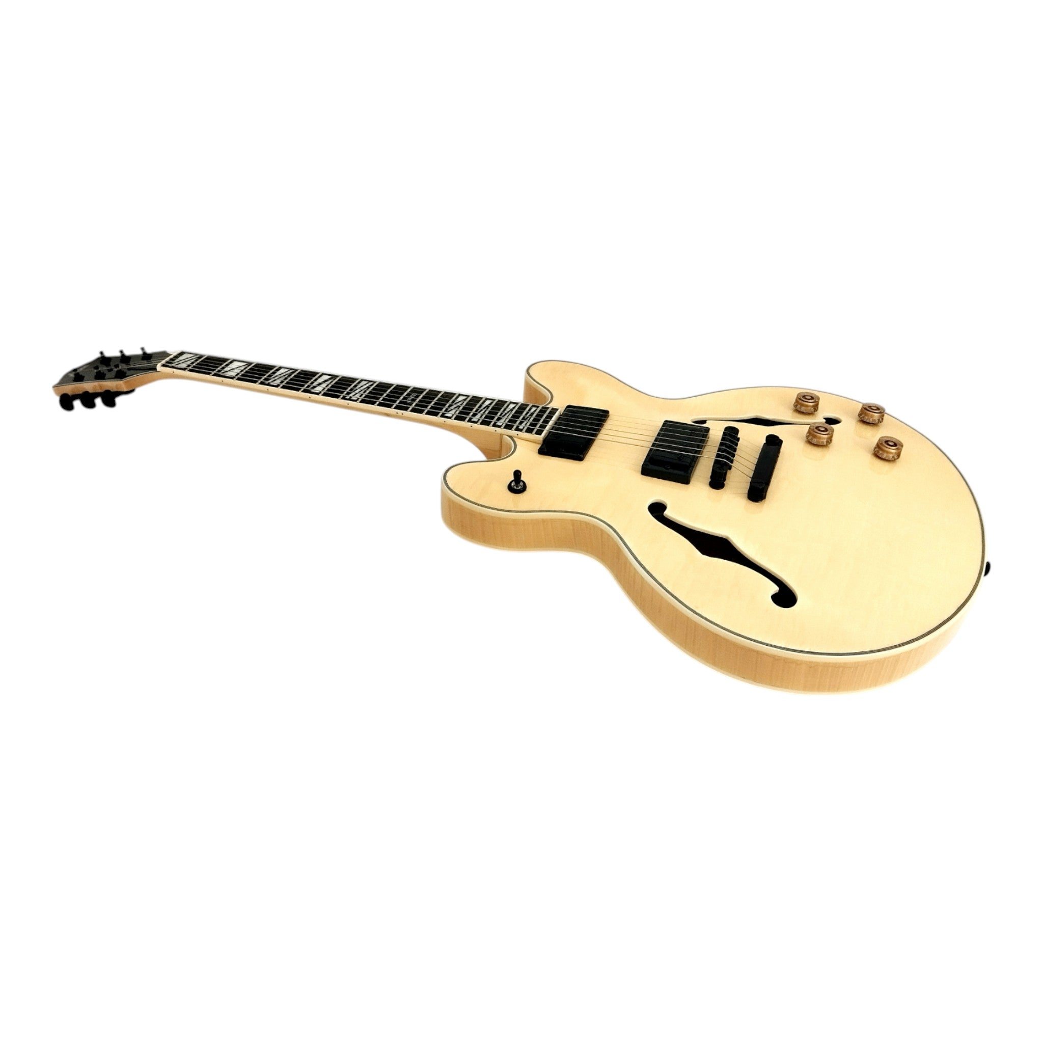 Haze SEG272 Natural Semi-Hollow Electric Guitar with Dual Humbuckers and Flame Maple Top