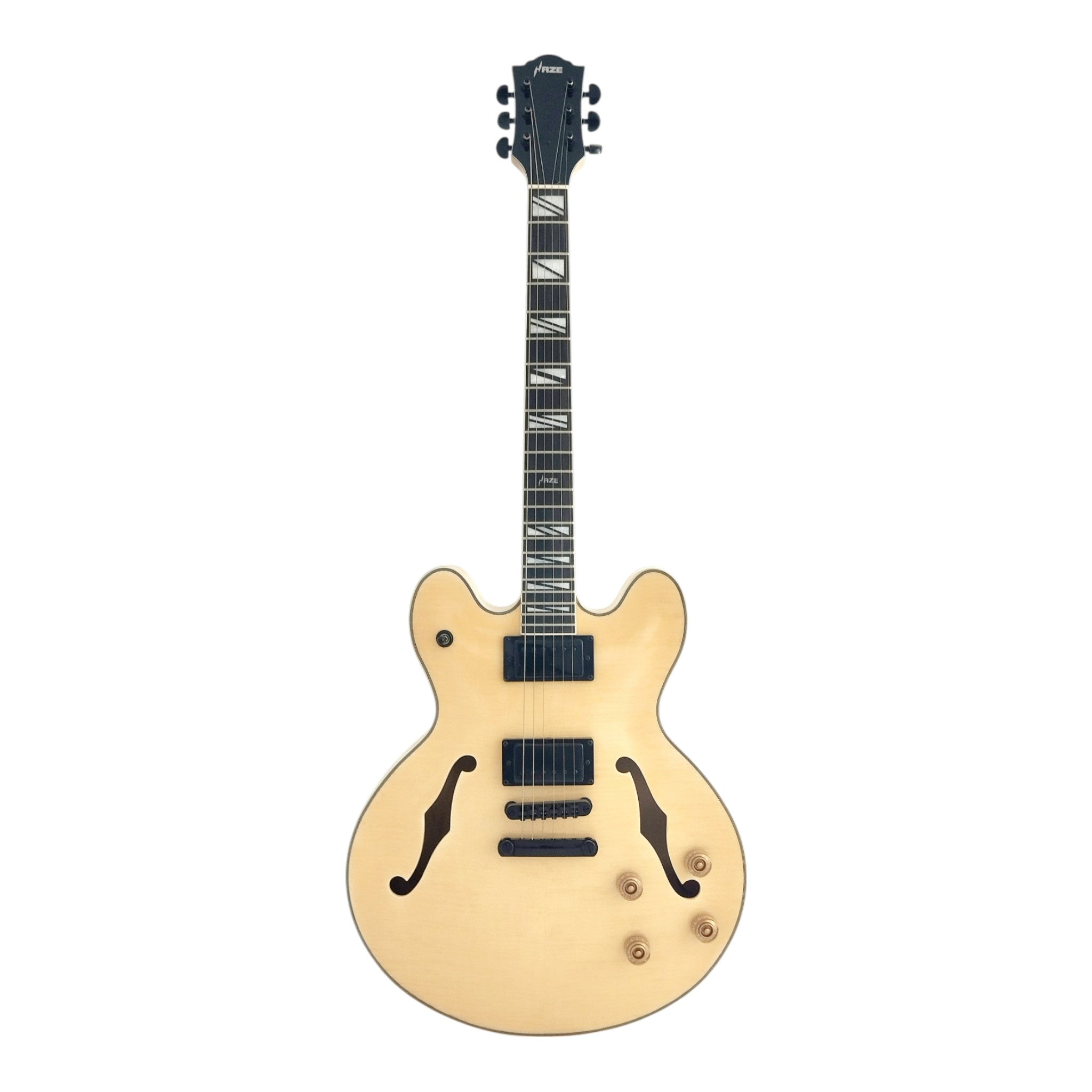 Haze SEG272 Natural Semi-Hollow Electric Guitar with Dual Humbuckers and Flame Maple Top