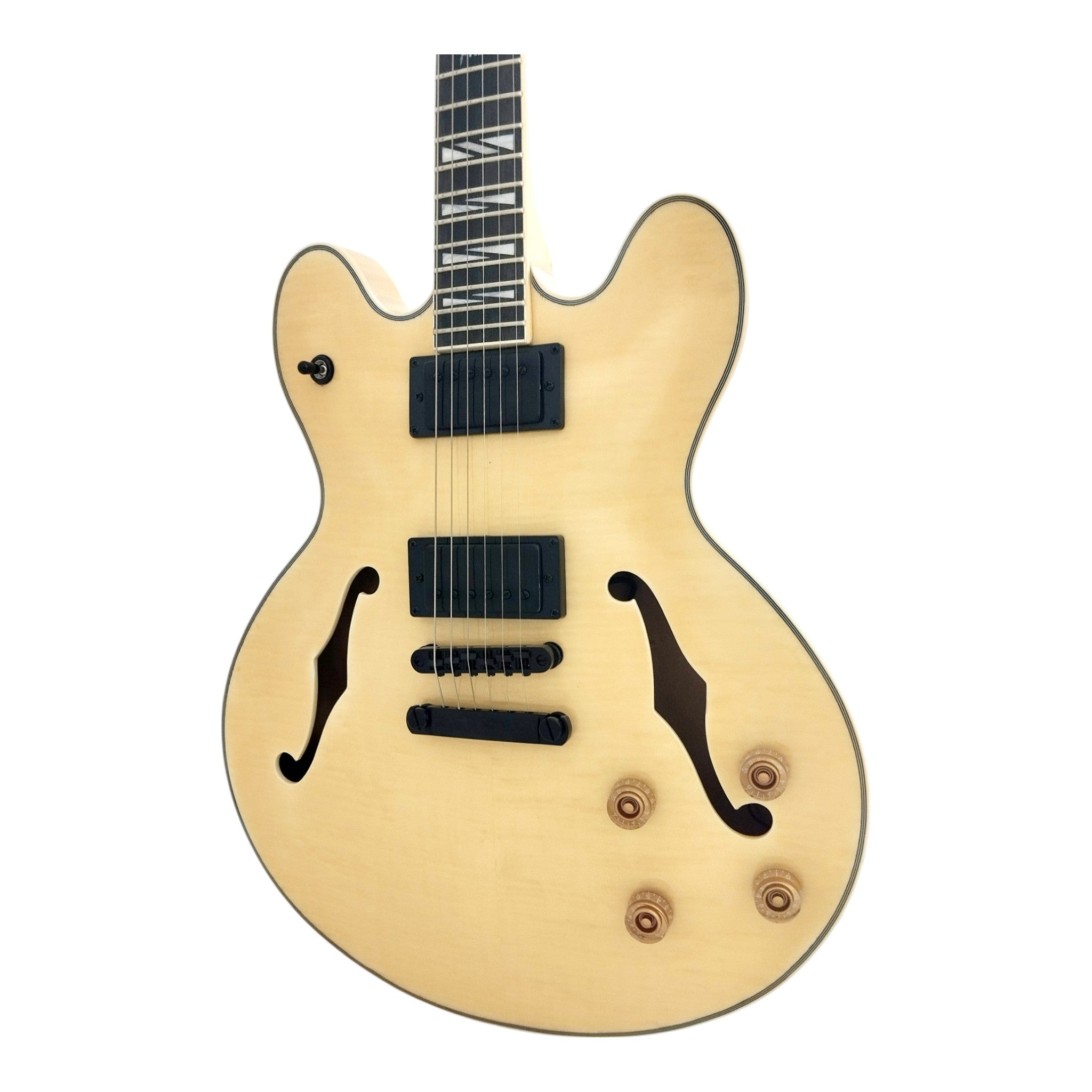 Haze SEG272 Natural Semi-Hollow Electric Guitar with Dual Humbuckers and Flame Maple Top