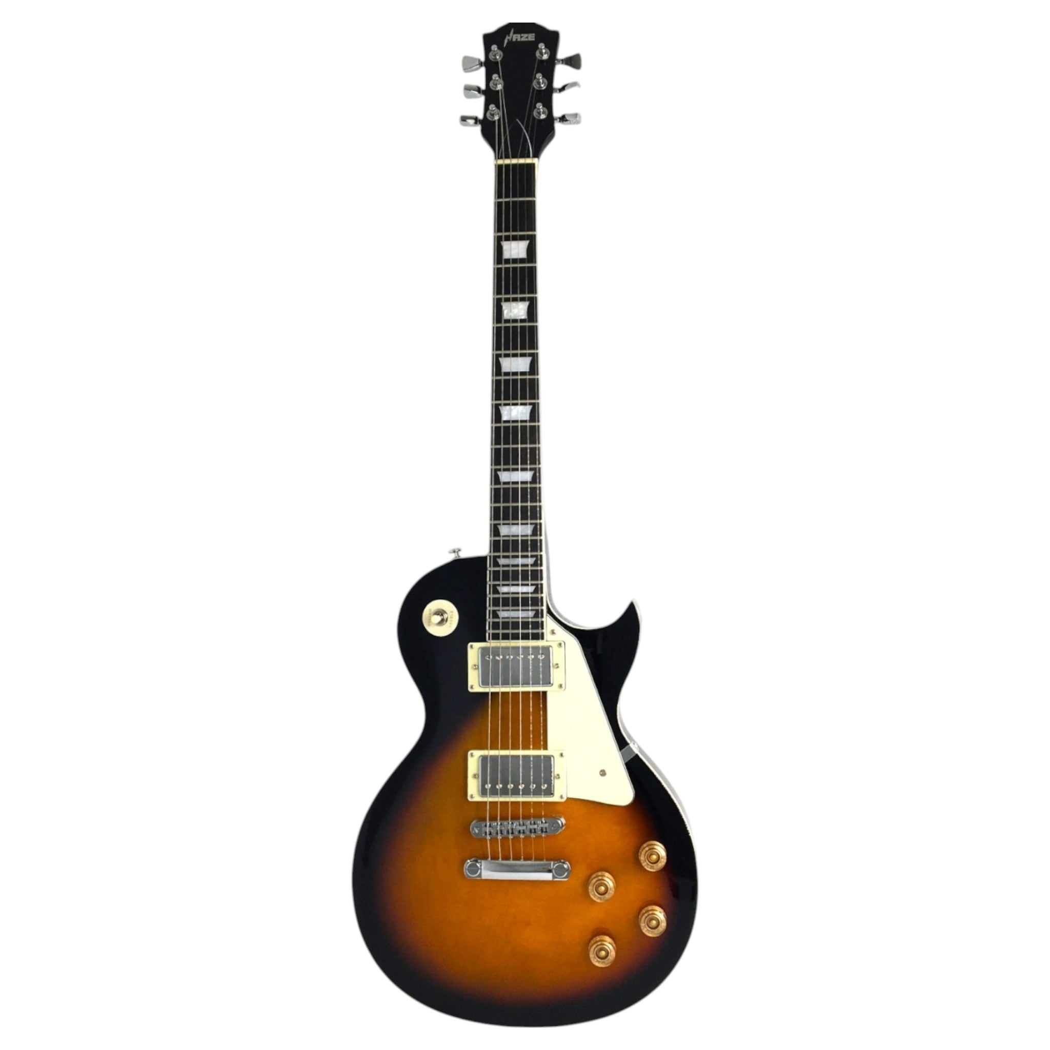 Haze SEG277 Vintageburst Electric Guitar with Humbuckers and Flame Maple Top + 10W Amp. (Optional)
