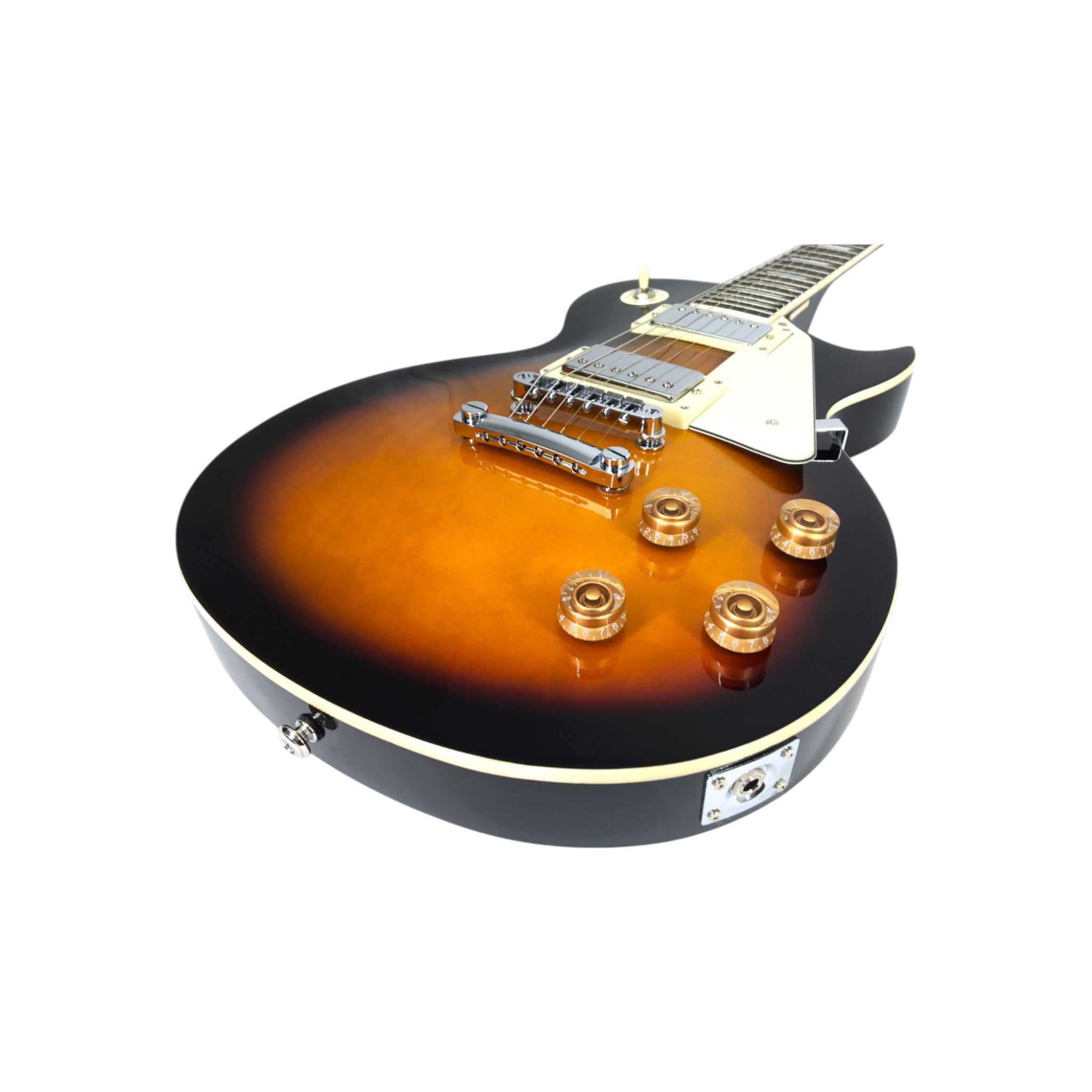 Haze SEG277 Vintageburst Electric Guitar with Humbuckers and Flame Maple Top + 10W Amp. (Optional)