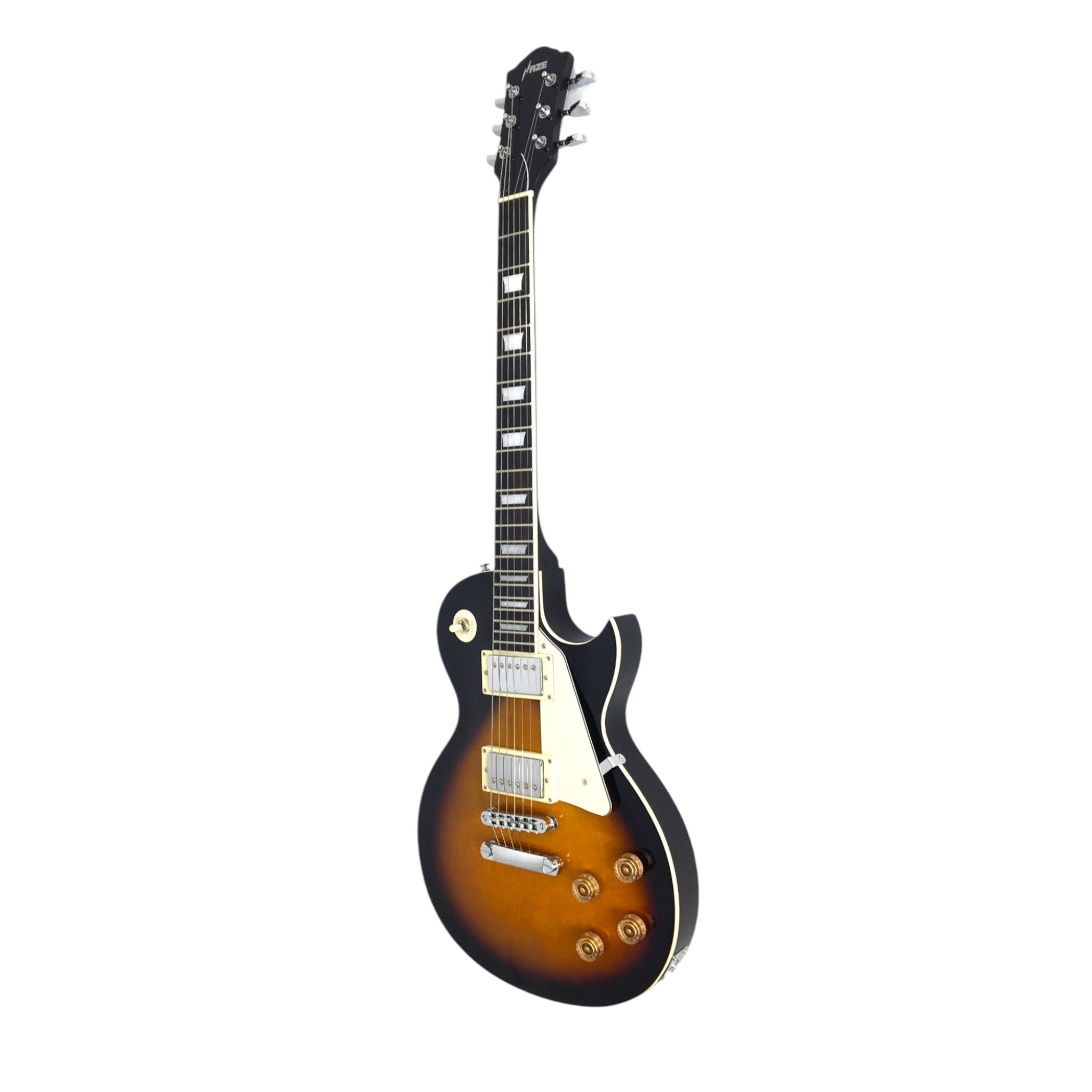 Haze SEG277 Vintageburst Electric Guitar with Humbuckers and Flame Maple Top + 10W Amp. (Optional)