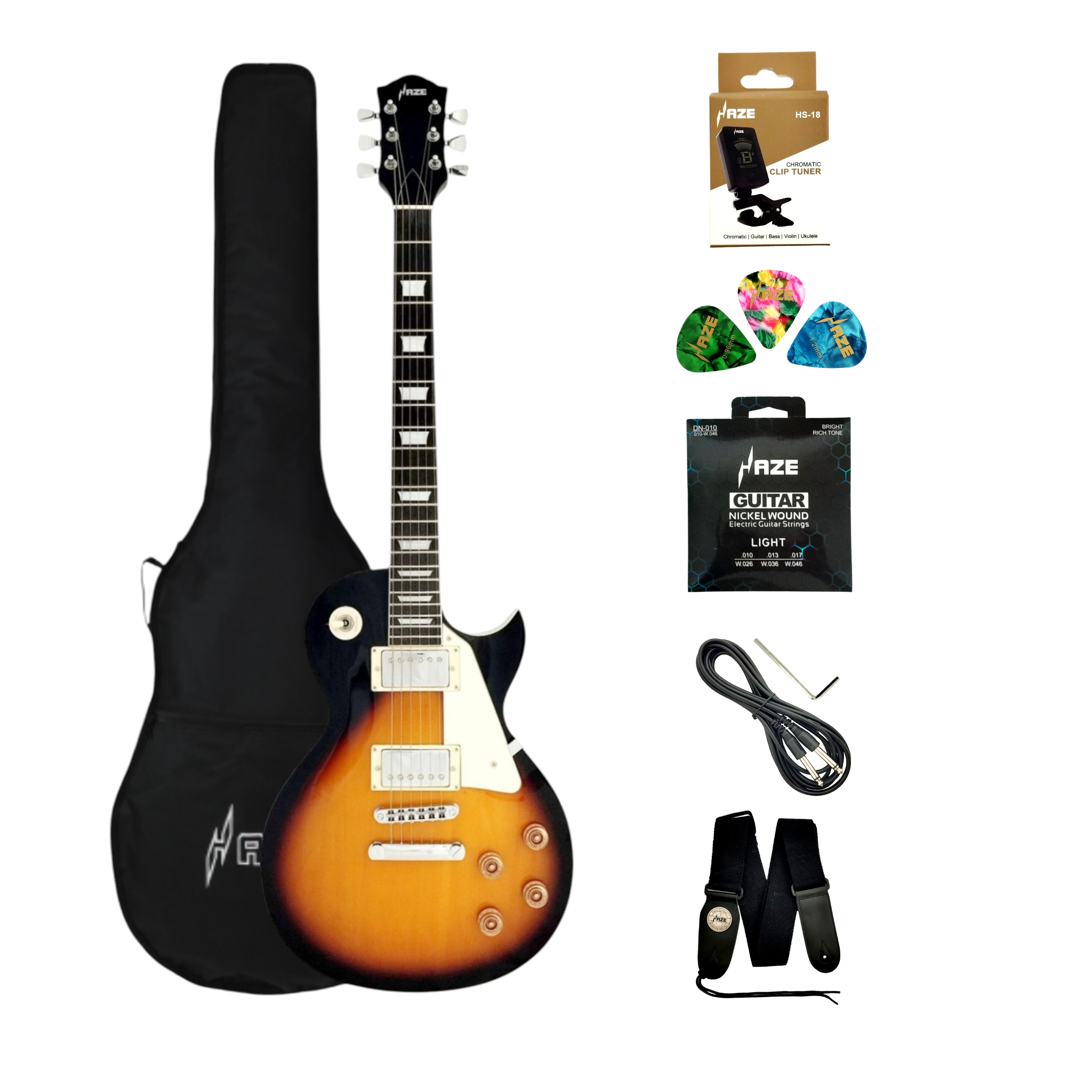 Haze SEG277 Vintageburst Electric Guitar with Humbuckers and Flame Maple Top + 10W Amp. (Optional)