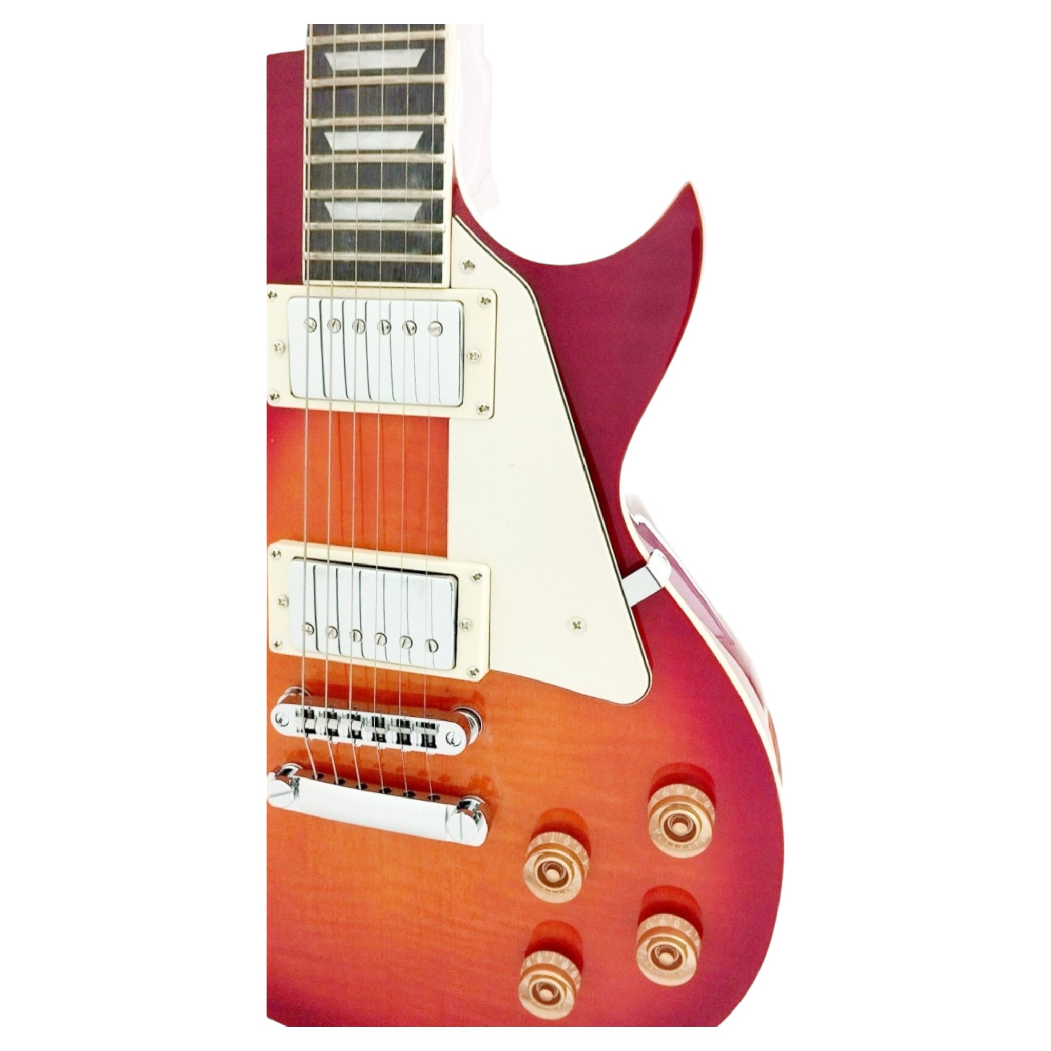 Haze SEG277 Cherryburst Electric Guitar with Humbuckers and Flame Maple Top + 10W Amp. (Optional)