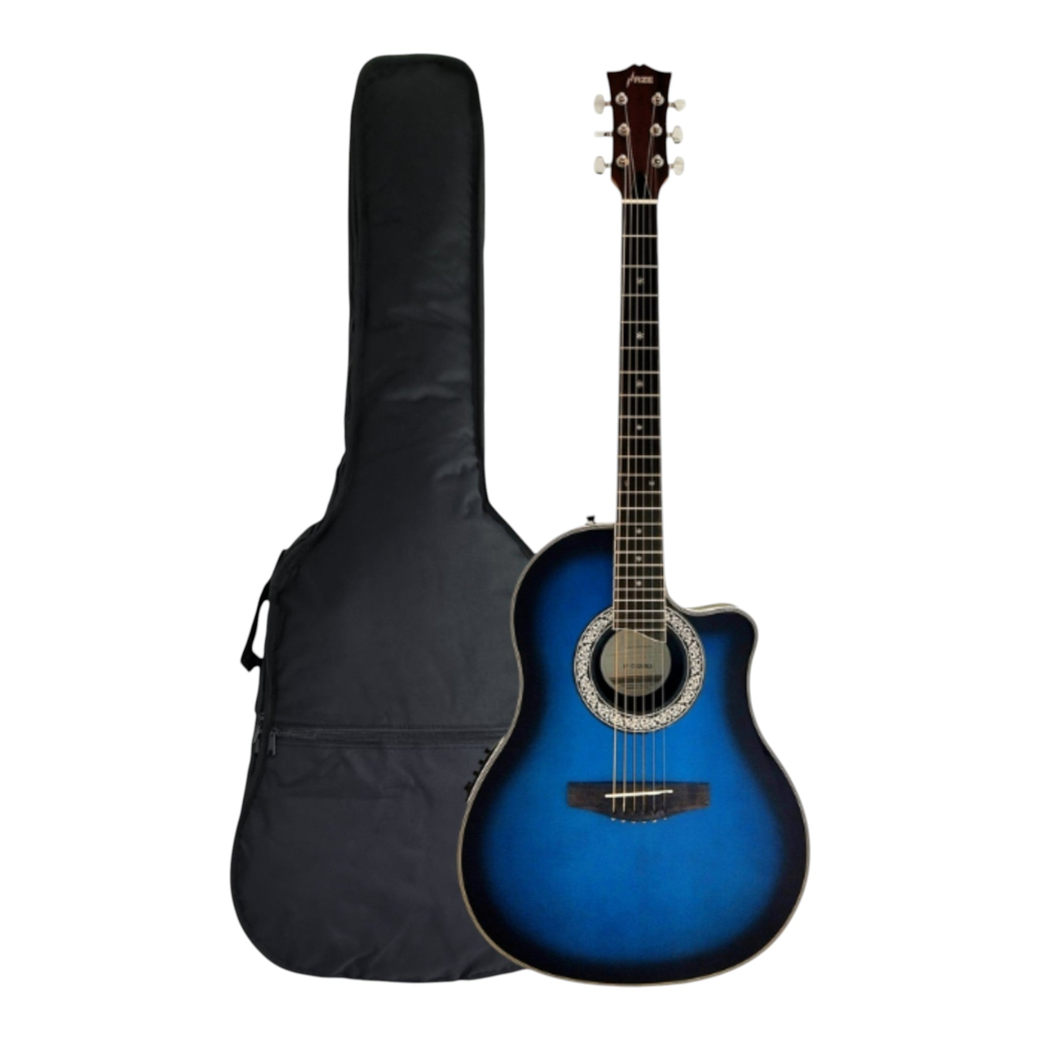 Haze SP721CEQBLS Roundback Built-In Pickups/Tuner Acoustic Guitar - Blue with Accessories and 10W Amp. (Optional)