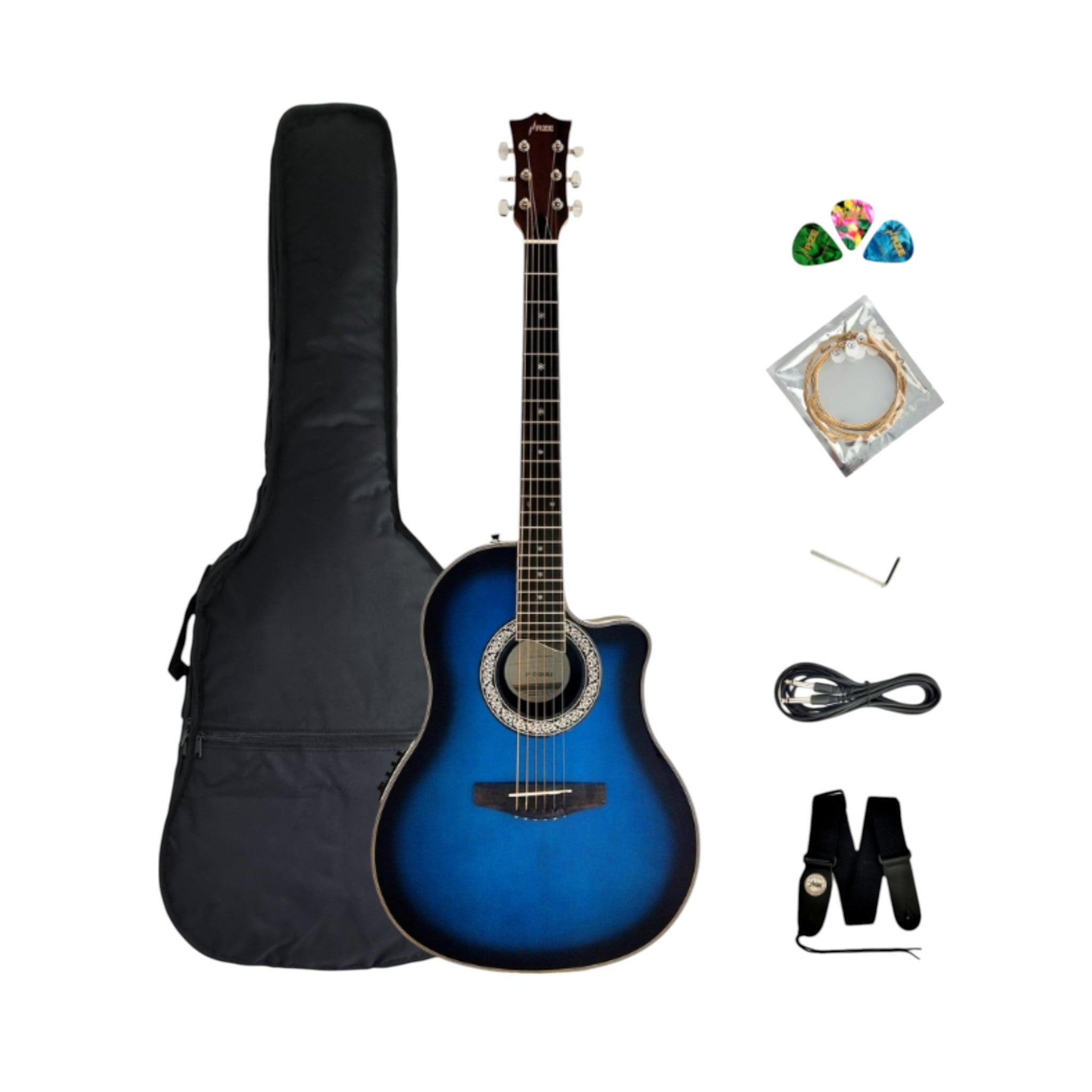Haze SP721CEQBLS Roundback Built-In Pickups/Tuner Acoustic Guitar - Blue with Accessories and 10W Amp. (Optional)