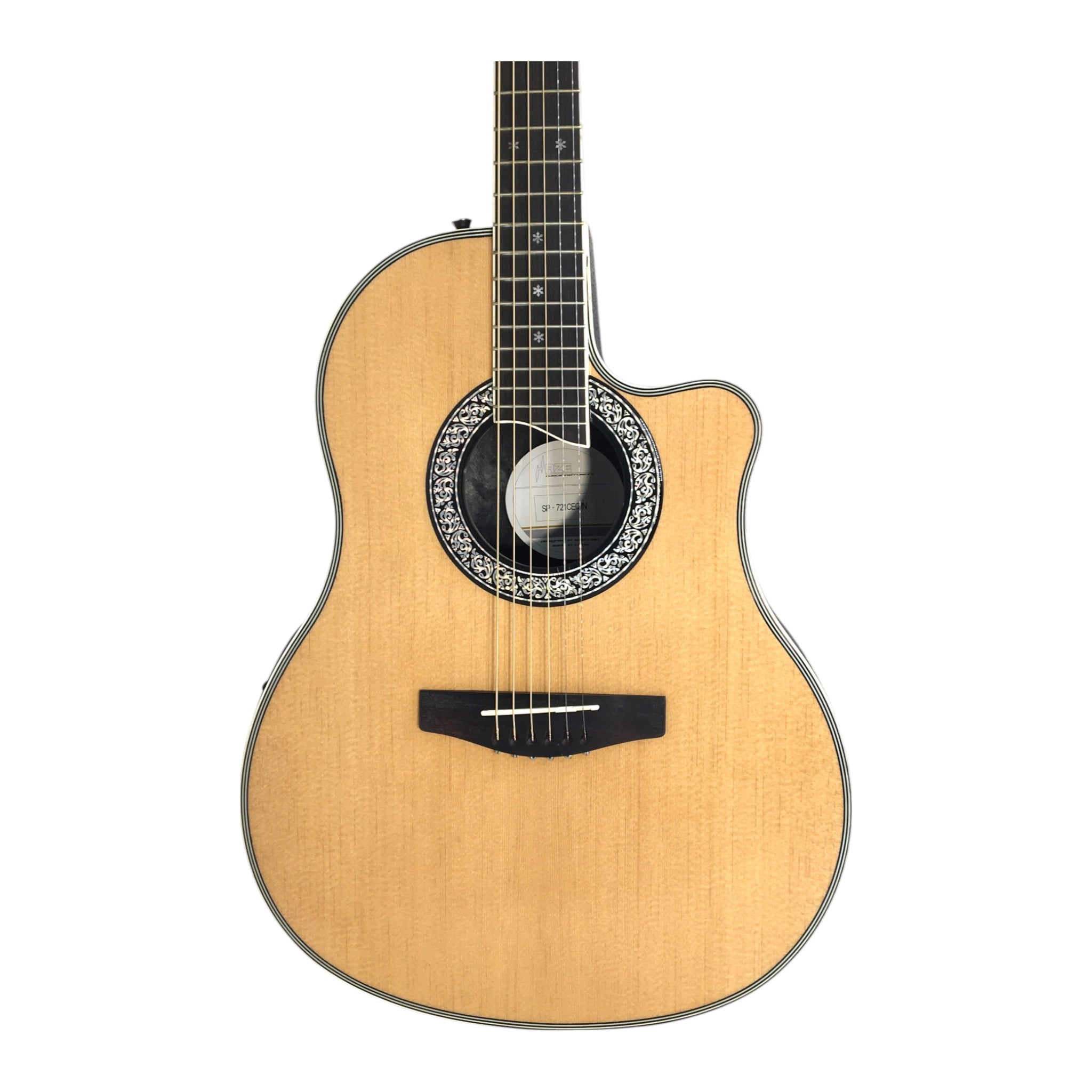 Haze SP721CEQN Fibre Glass Roundback Built-In Pickups/Tuner Acoustic Guitar - Natural with Accessories and 10W Amp. (Optional)