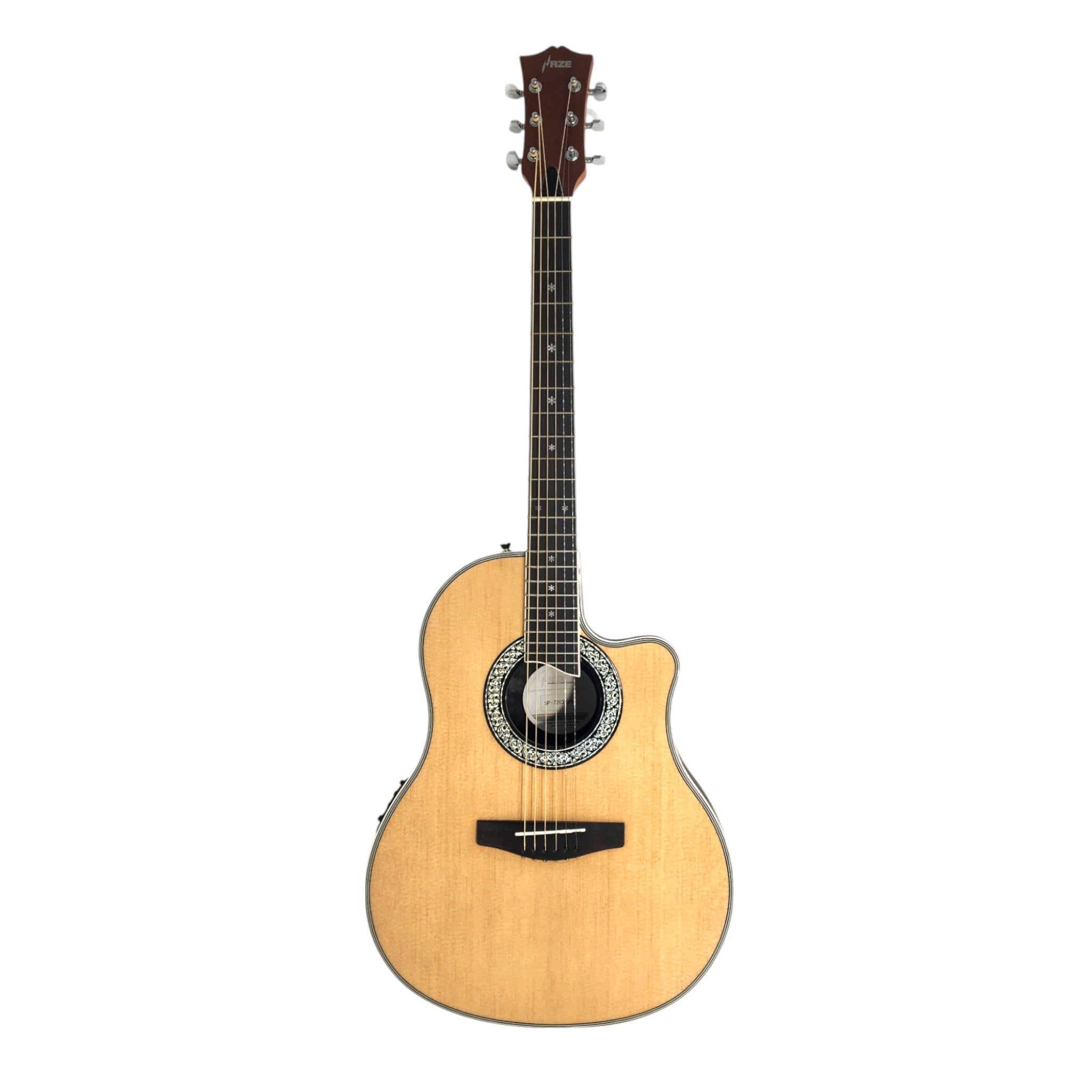 Haze SP721CEQN Fibre Glass Roundback Built-In Pickups/Tuner Acoustic Guitar - Natural with Accessories and 10W Amp. (Optional)
