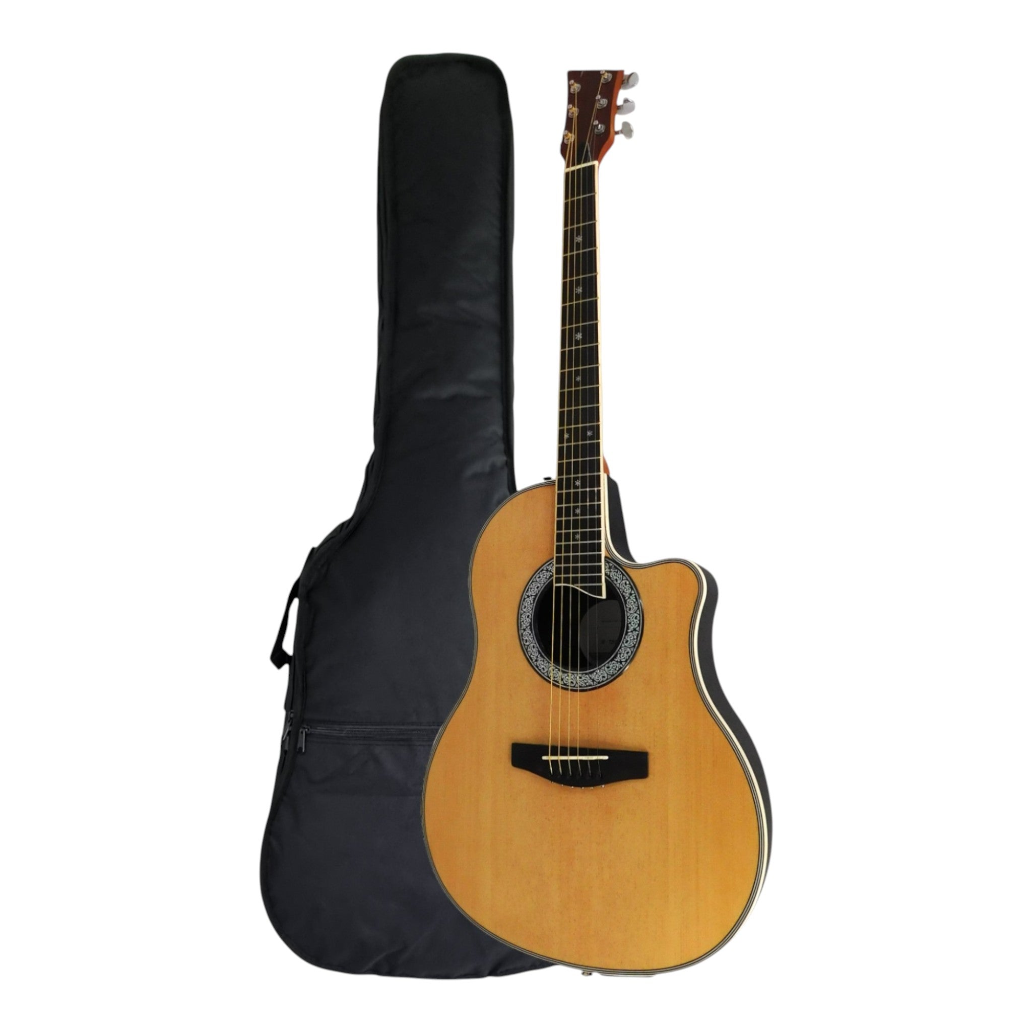 Haze SP721CEQN Fibre Glass Roundback Built-In Pickups/Tuner Acoustic Guitar - Natural with Accessories and 10W Amp. (Optional)