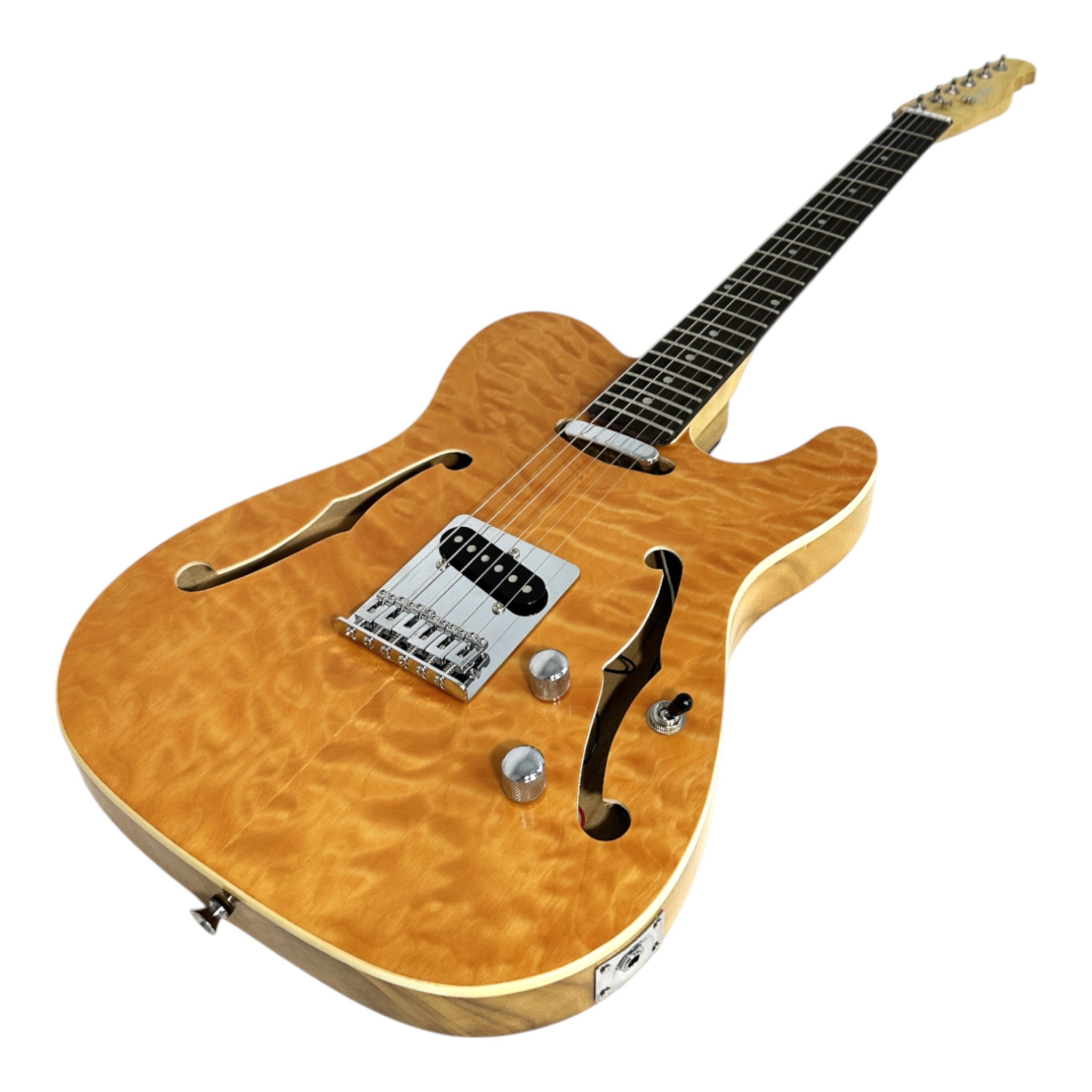 Haze TL190 Quilted Natural Semi-Hollow Lightweight Electric Guitar with Single Coil Pickups