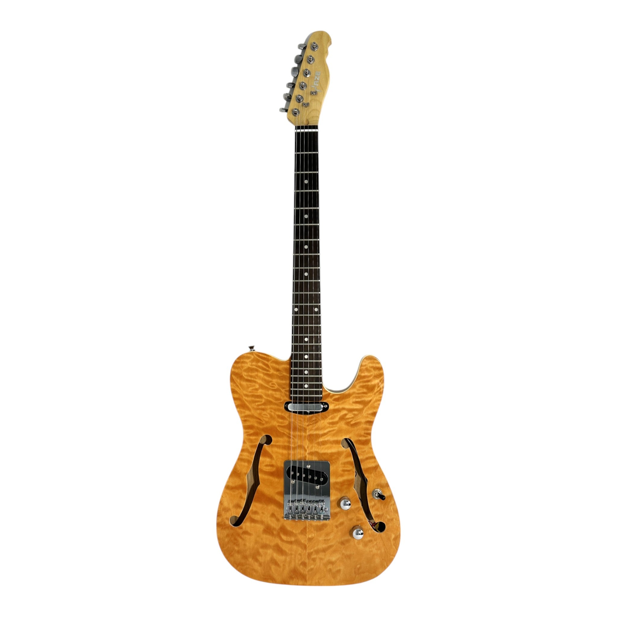 Haze TL190 Quilted Natural Semi-Hollow Lightweight Electric Guitar with Single Coil Pickups