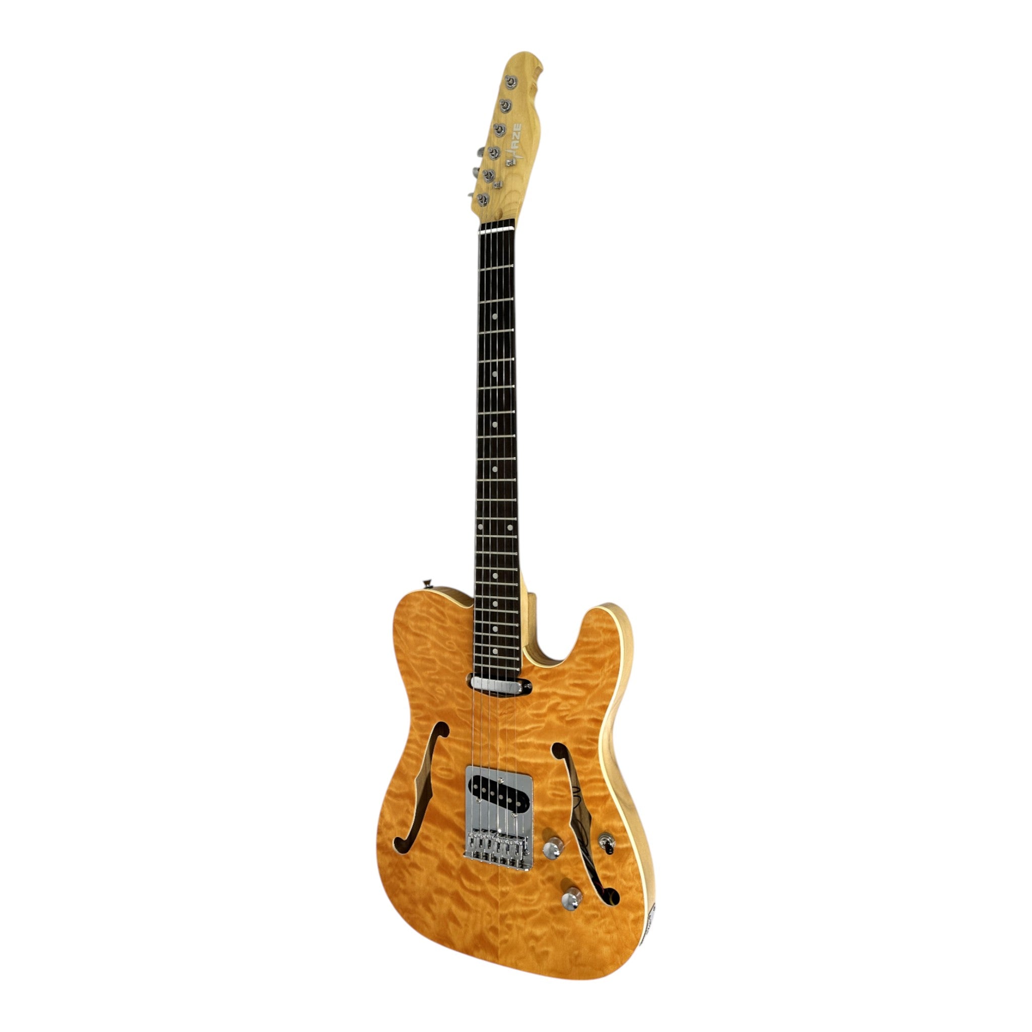 Haze TL190 Quilted Natural Semi-Hollow Lightweight Electric Guitar with Single Coil Pickups