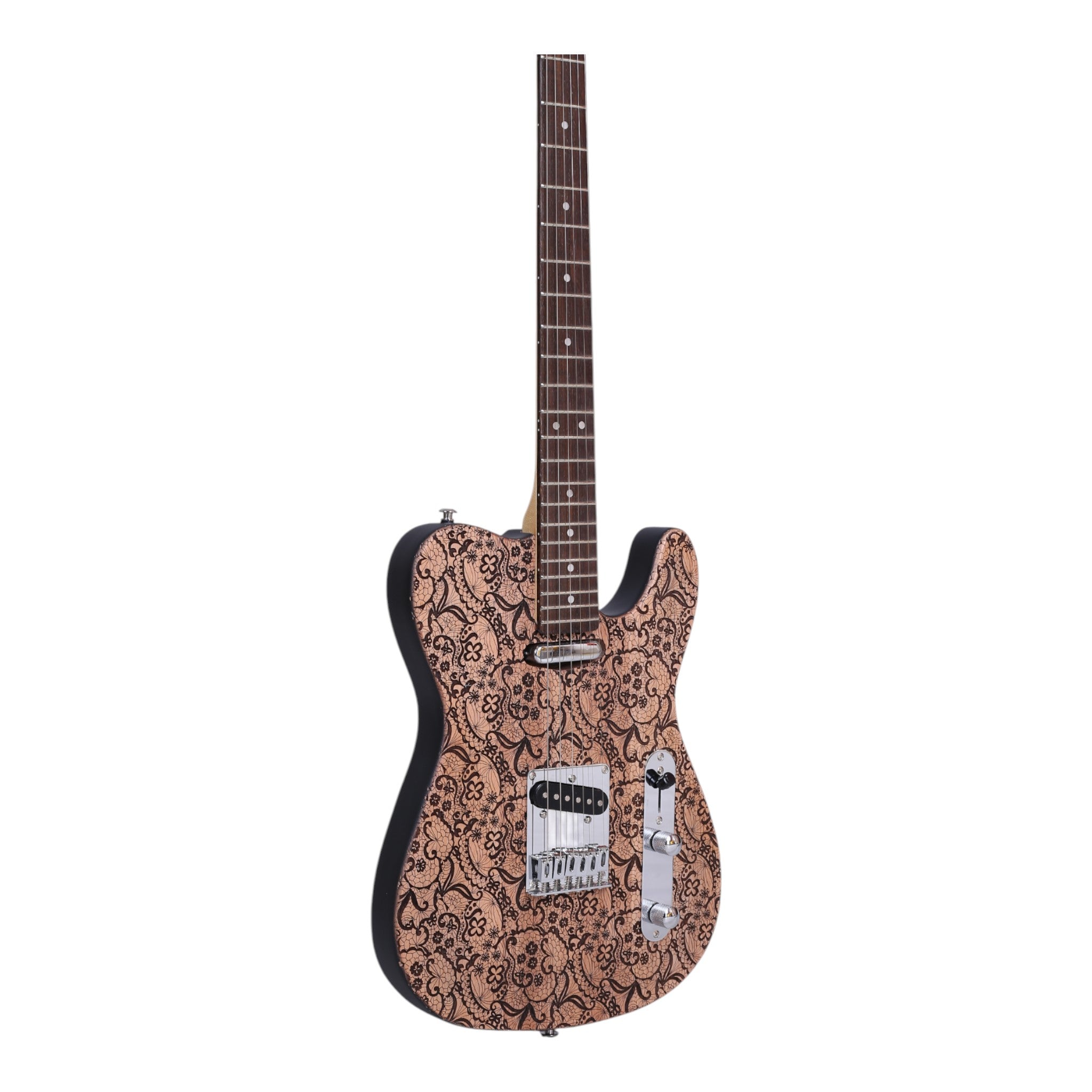 Haze TL197 Engraved Woodgrain "Rosethorn" Electric Guitar with Single Coils