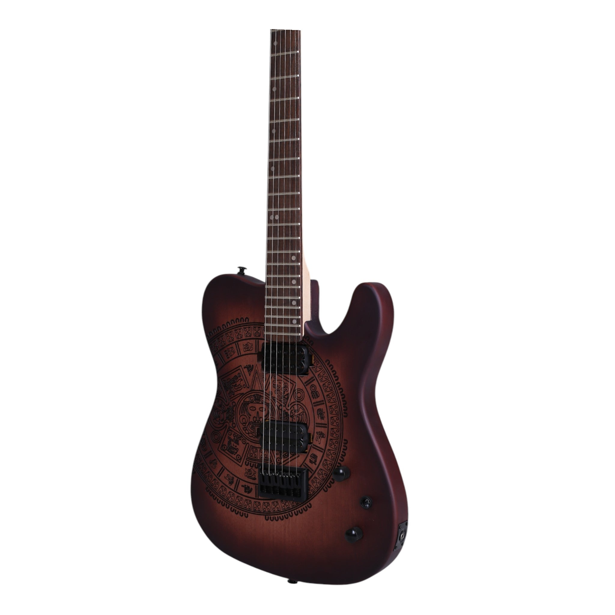 Haze TL197 Engraved Vintageburst "Aztec Sun" HH Electric Guitar with Dual Humbuckers