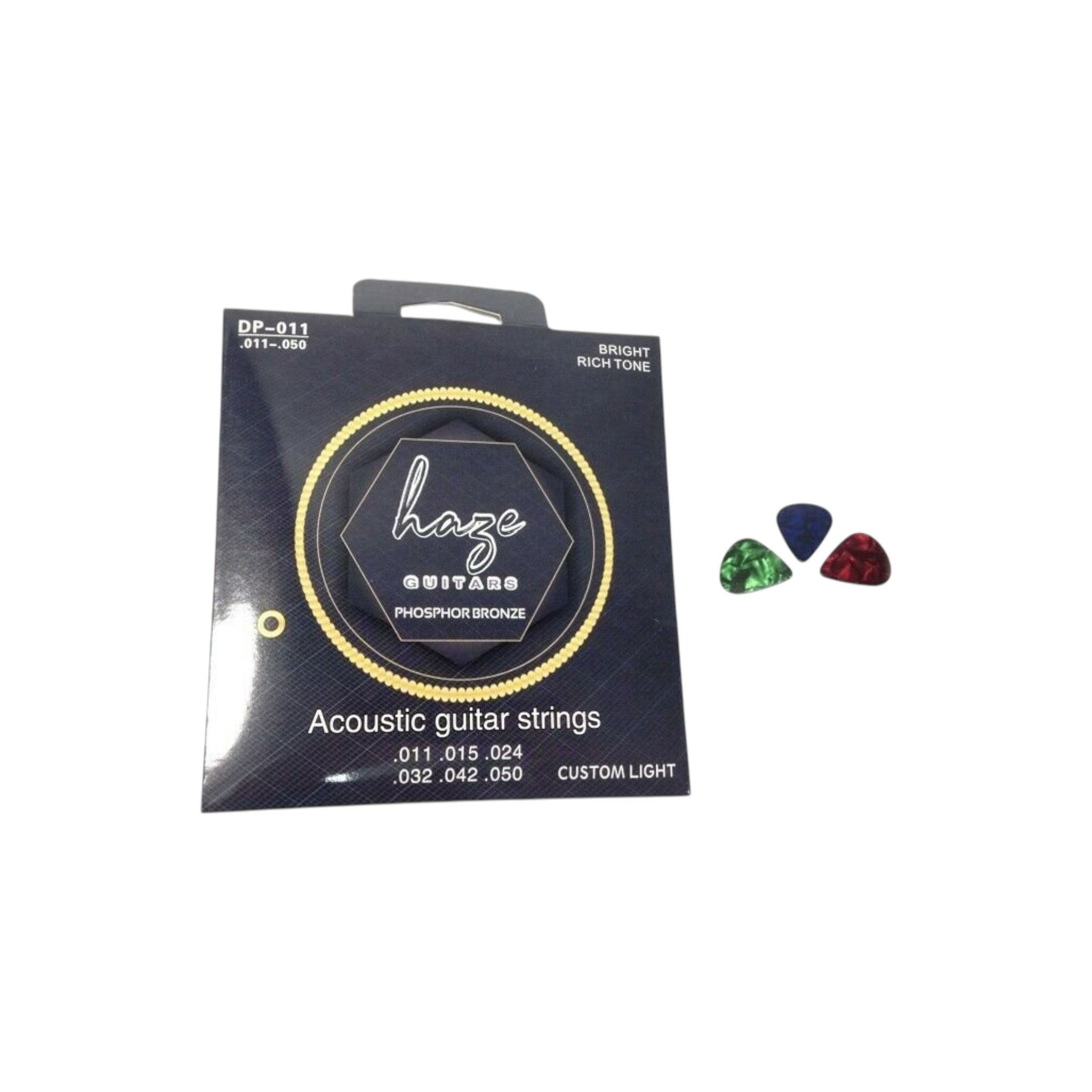 Haze DP011 Acoustic Guitar Strings - Custom Light + 3 Picks