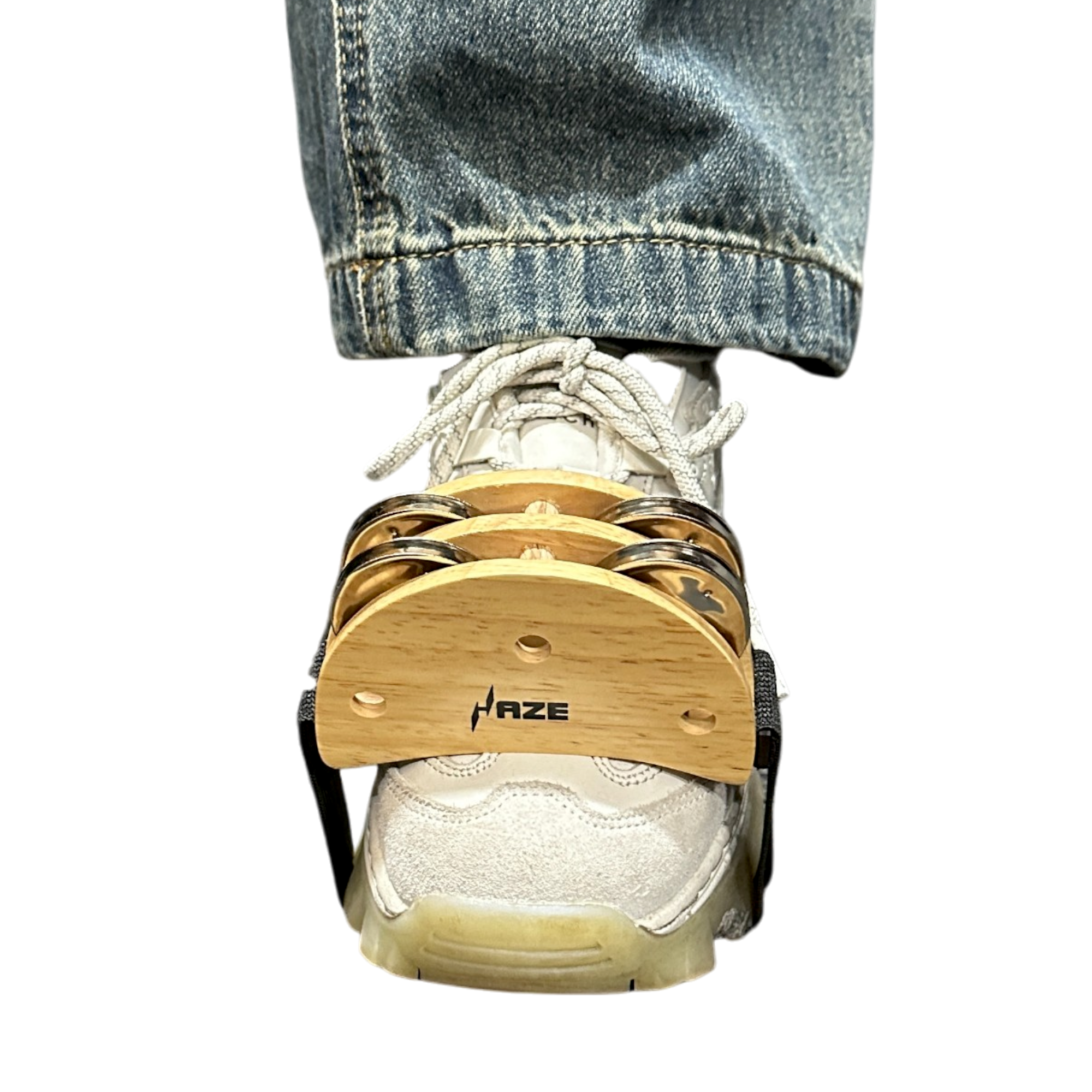 Haze Elliptical Foot Tambourine Accessory Cajon Companion - Natural W9