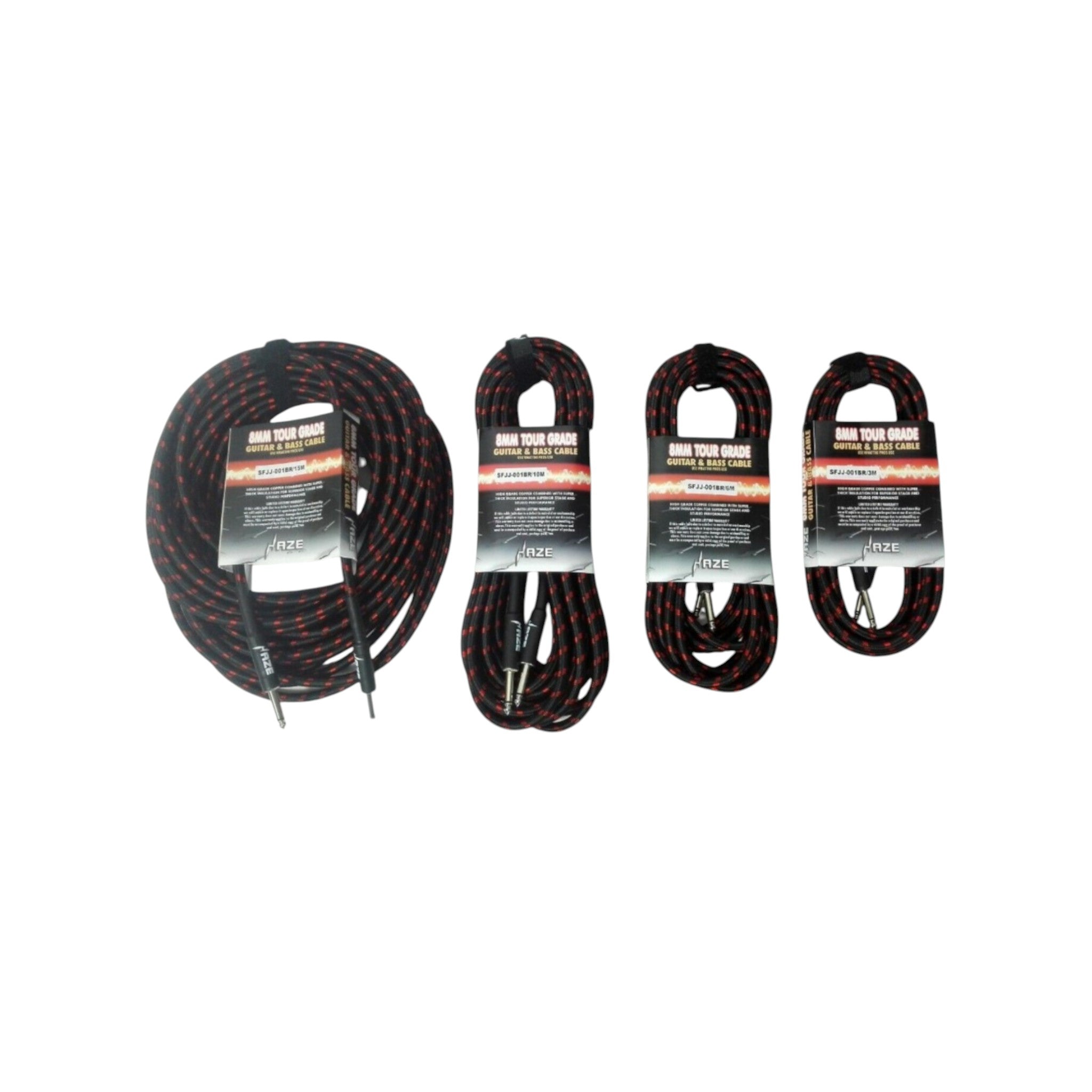 Haze Tour Grade Braided Tweed Guitar/Instrument Cable/Lead,3m,6m,10m,15m Bk+Rd SFJJ-001