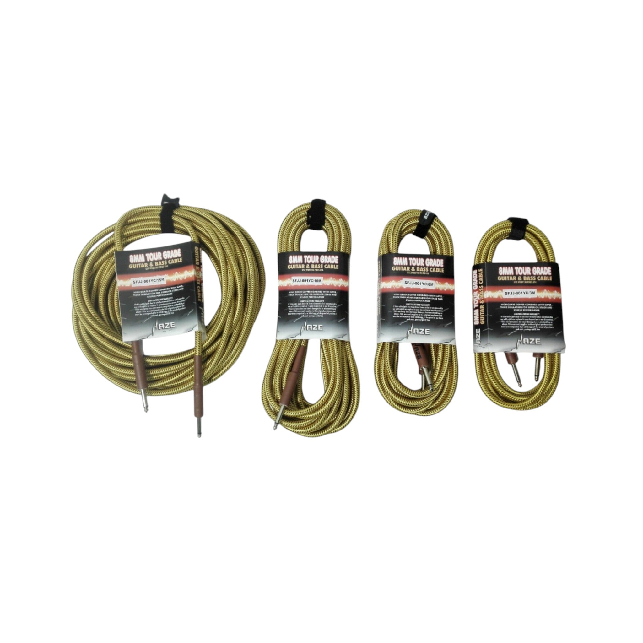 Haze Tour Grade Braided Tweed Guitar/Instrument Cable/Lead,3m,6m,10m,15m Yellow+Brown SFJJ-001