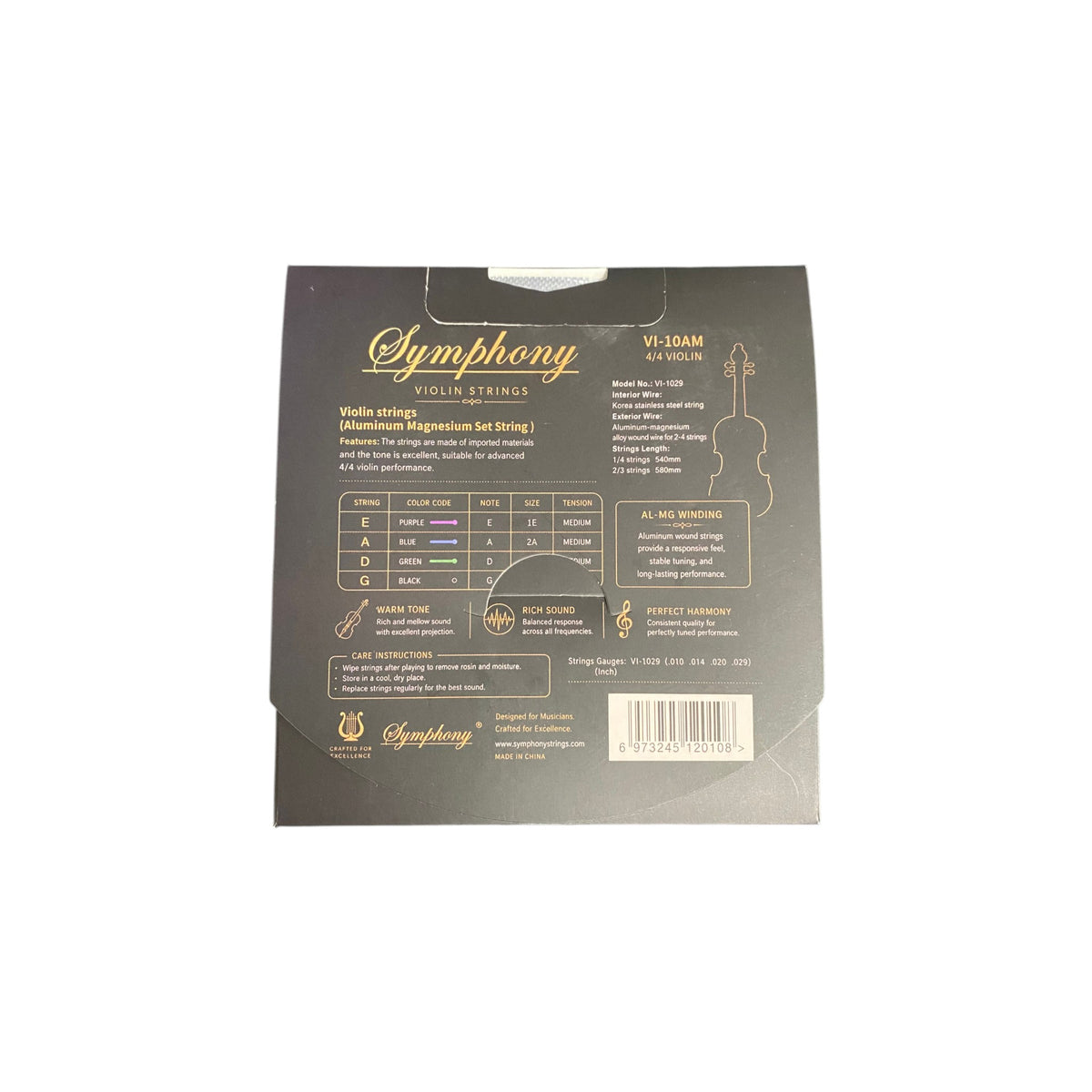 Symphony VI10AM 4/4 Violin Strings – Aluminium-Magnesium Wound, Medium Tension