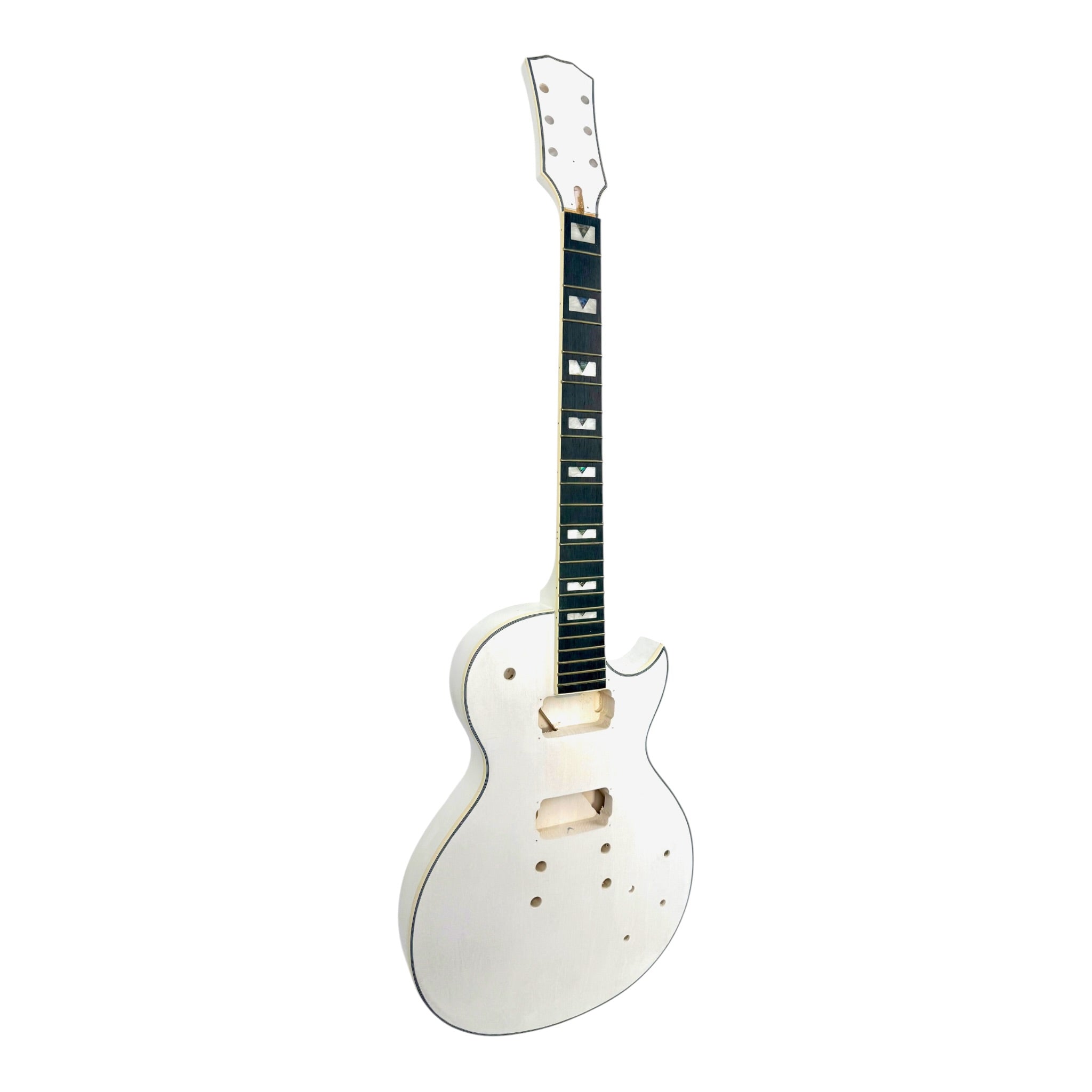 E238DIYWH White-Primed Arched Top Solid Basswood Body Maple Set-Neck HLP H-H Electric Guitar DIY Kit - Complete No-Soldering w/ 3-Ply Ivory Trims & Chrome Hardware