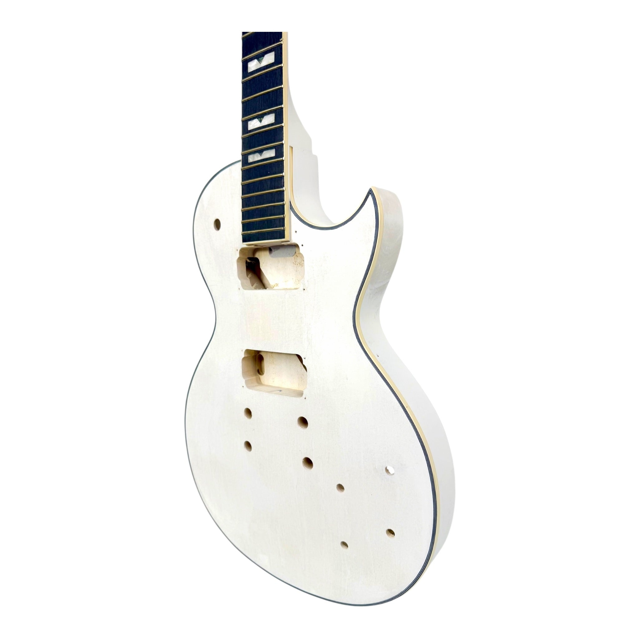 E238DIYWH White-Primed Arched Top Solid Basswood Body Maple Set-Neck HLP H-H Electric Guitar DIY Kit - Complete No-Soldering w/ 3-Ply Ivory Trims & Chrome Hardware