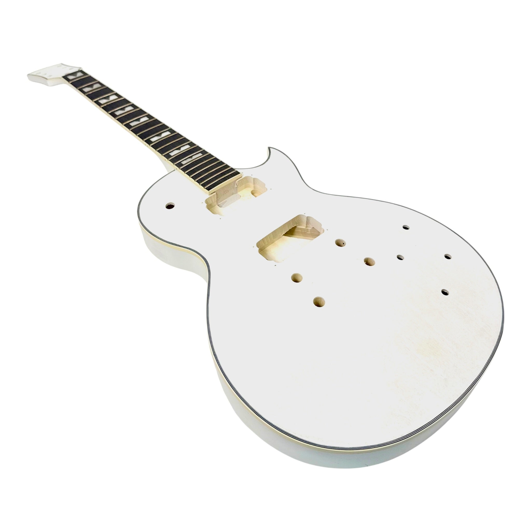 E238DIYWH White-Primed Arched Top Solid Basswood Body Maple Set-Neck HLP H-H Electric Guitar DIY Kit - Complete No-Soldering w/ 3-Ply Ivory Trims & Chrome Hardware