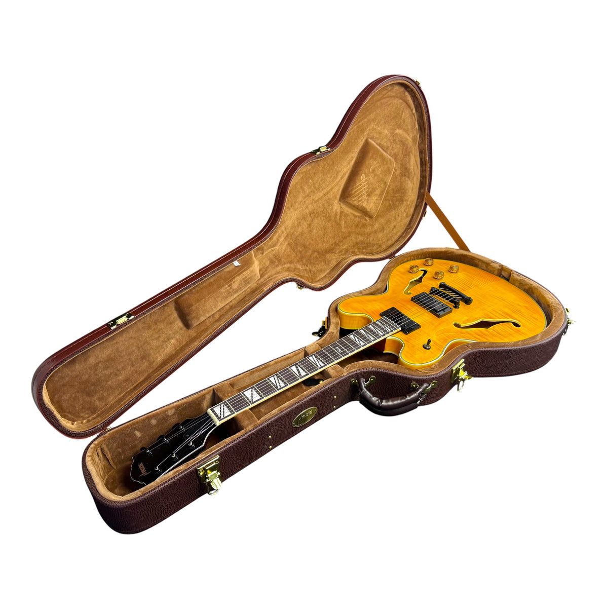 Haze HC020HAB Brown Arch Top Hard Guitar Case Fits 335 with Lock