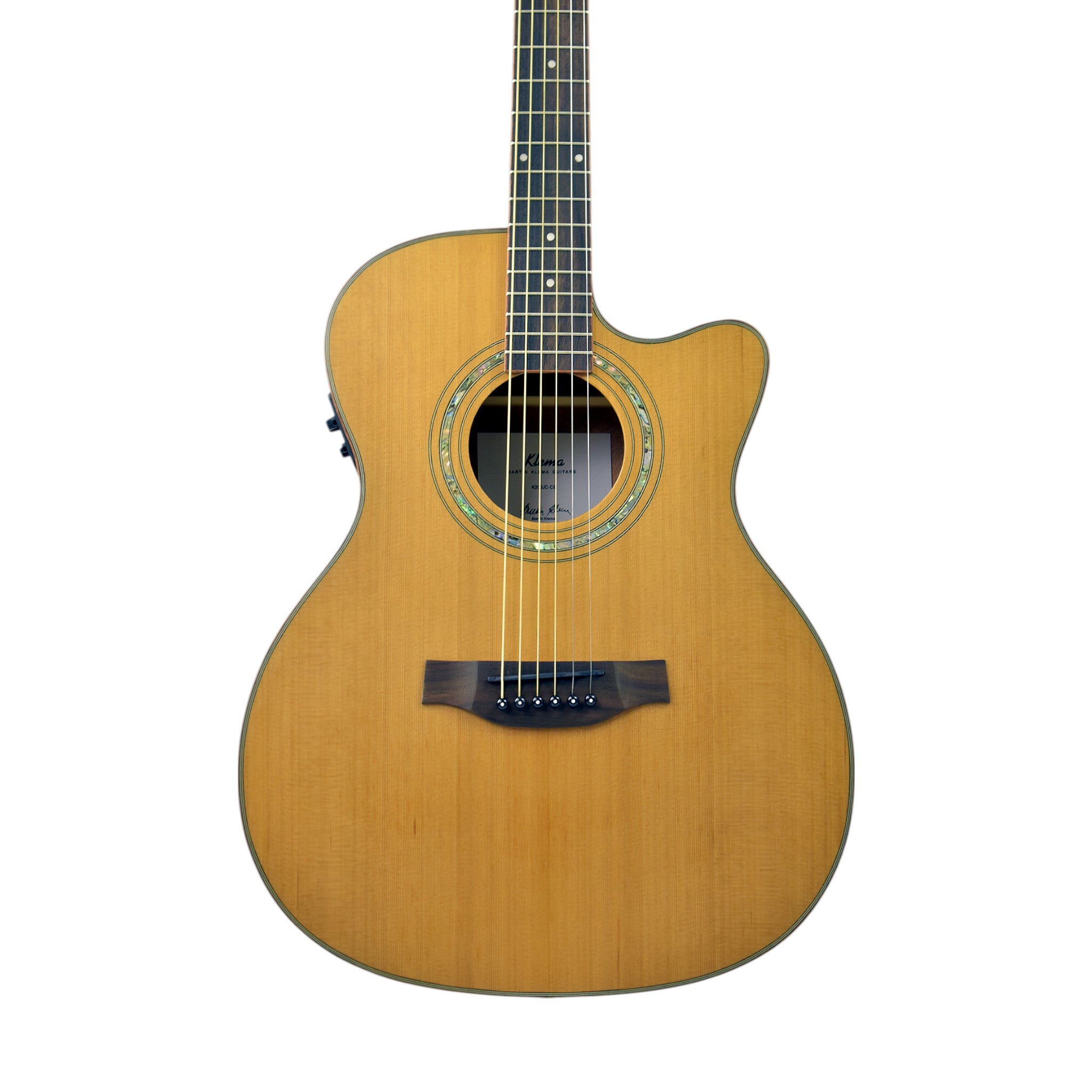 Klema K200JCCE Solid Canadian Cedar Fishman Pickups/Tuner Jumbo Acoustic Guitar - Natural