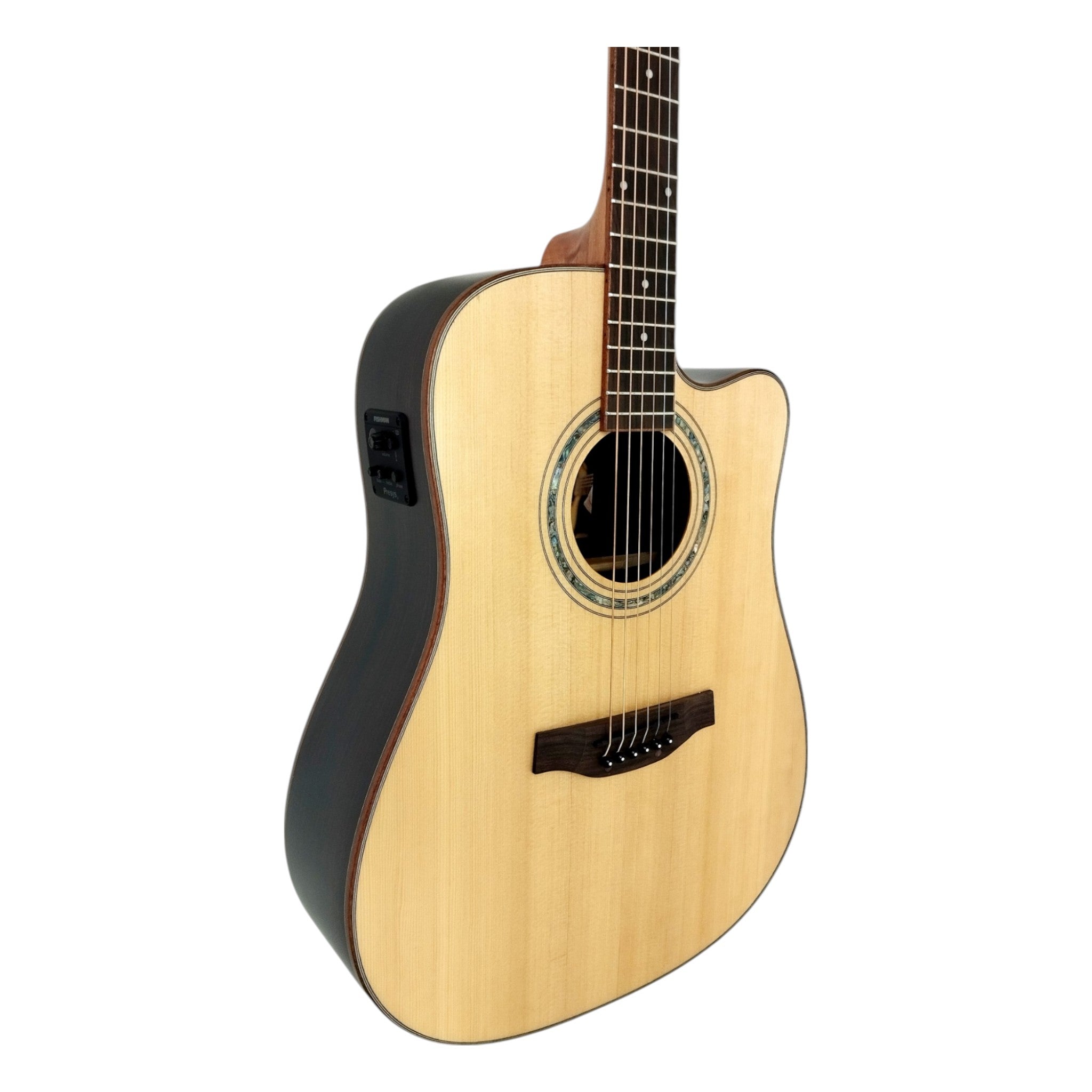 Klema K300DSCE Solid Spruce Sitka Fishman Pickup/Tuner Acoustic Guitar with Hard Case