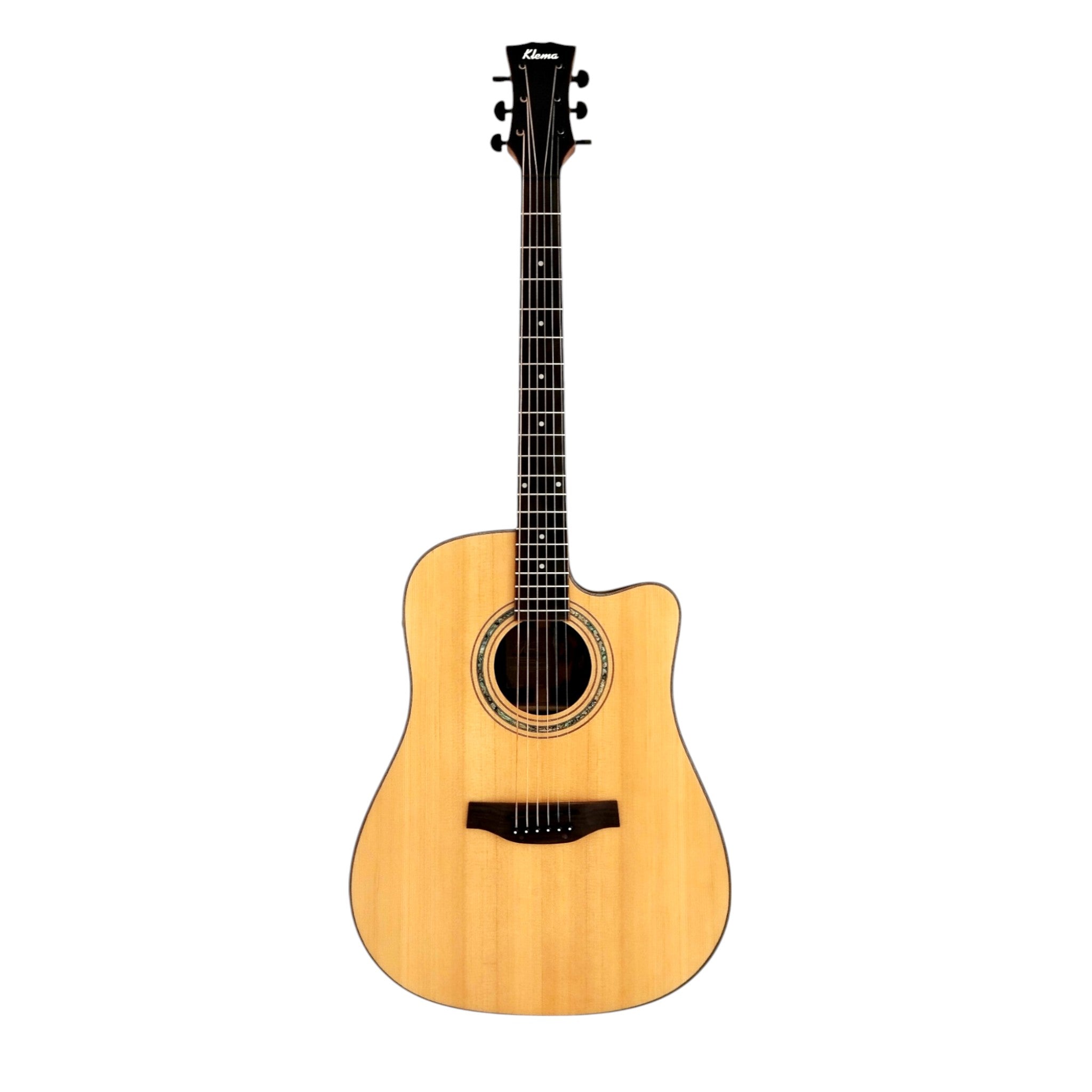 Klema K300DSCE Solid Spruce Sitka Fishman Pickup/Tuner Acoustic Guitar with Hard Case