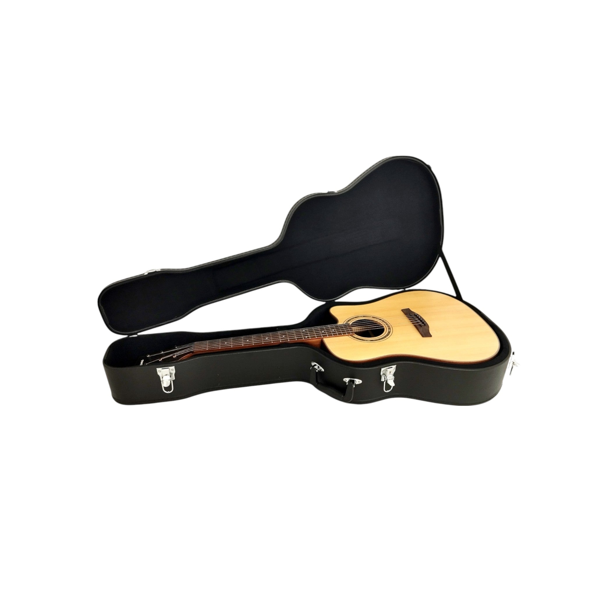 Klema K300DSCE Solid Spruce Sitka Fishman Pickup/Tuner Acoustic Guitar with Hard Case