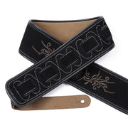 Amumu LE01EBK Embroidered Totem Guitar Strap Black Premium Suede Leather