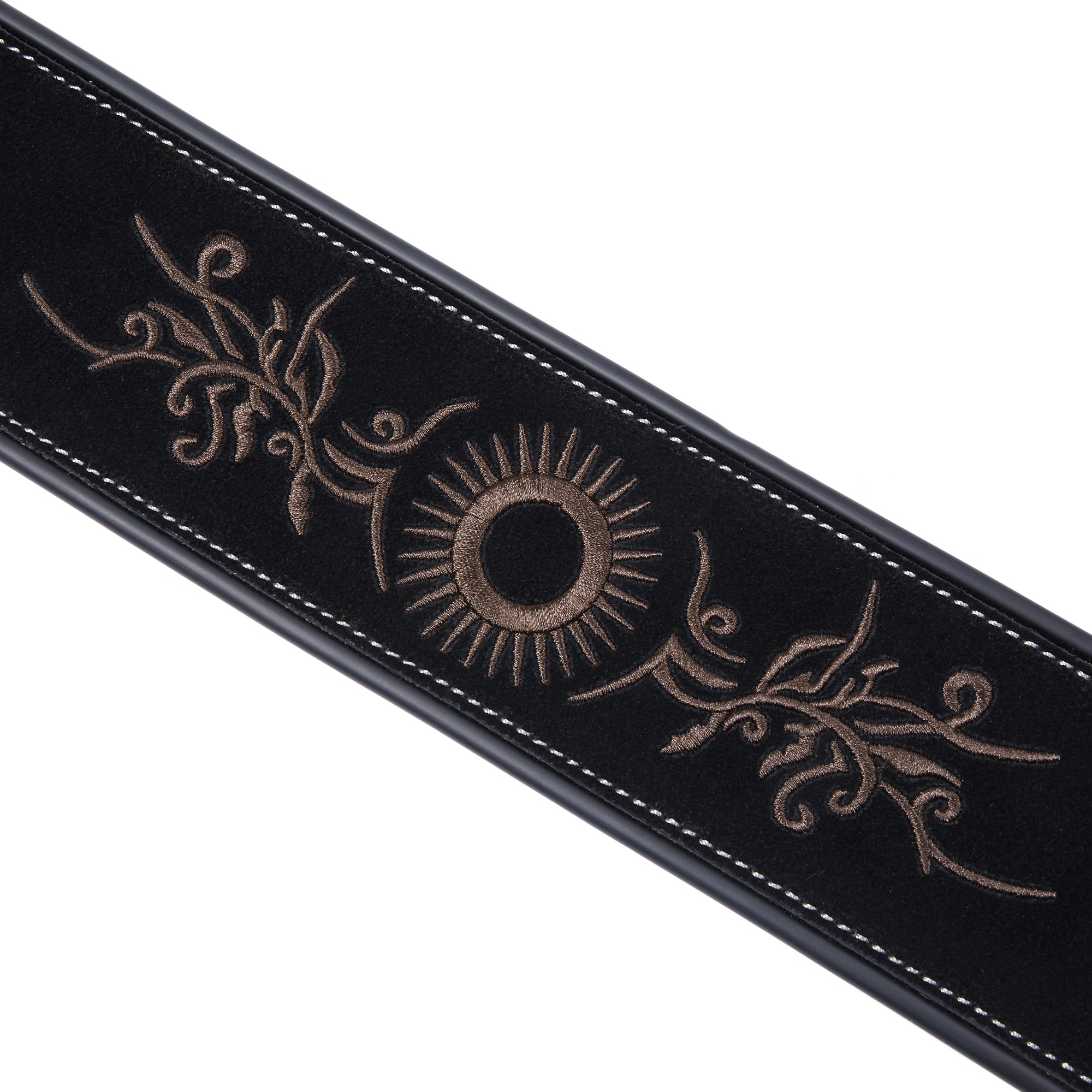Amumu LE01EBK Embroidered Totem Guitar Strap Black Premium Suede Leather