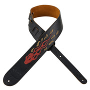Amumu LE09BK Leather Embroidered Flame Guitar Strap