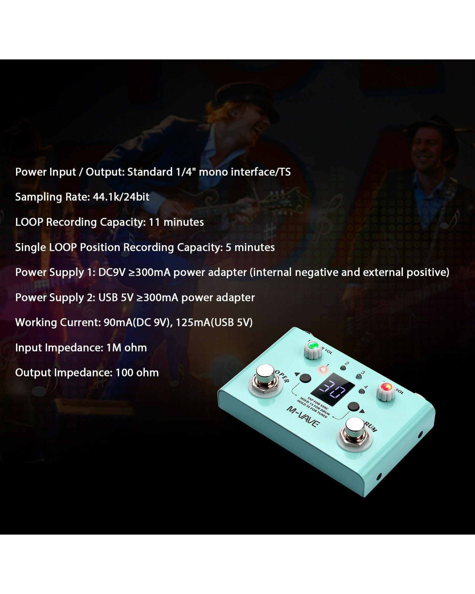 M-VAVE LOSTTEMPO Mini 2-in-1 Looper & Drum Beat Rhythm, Guitar Effects Pedal