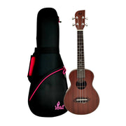 Leaf Series C100 All-Mahogany Concert Ukulele, Satin + 10mm Padded Gig Bag (Pink, Orange, Green)