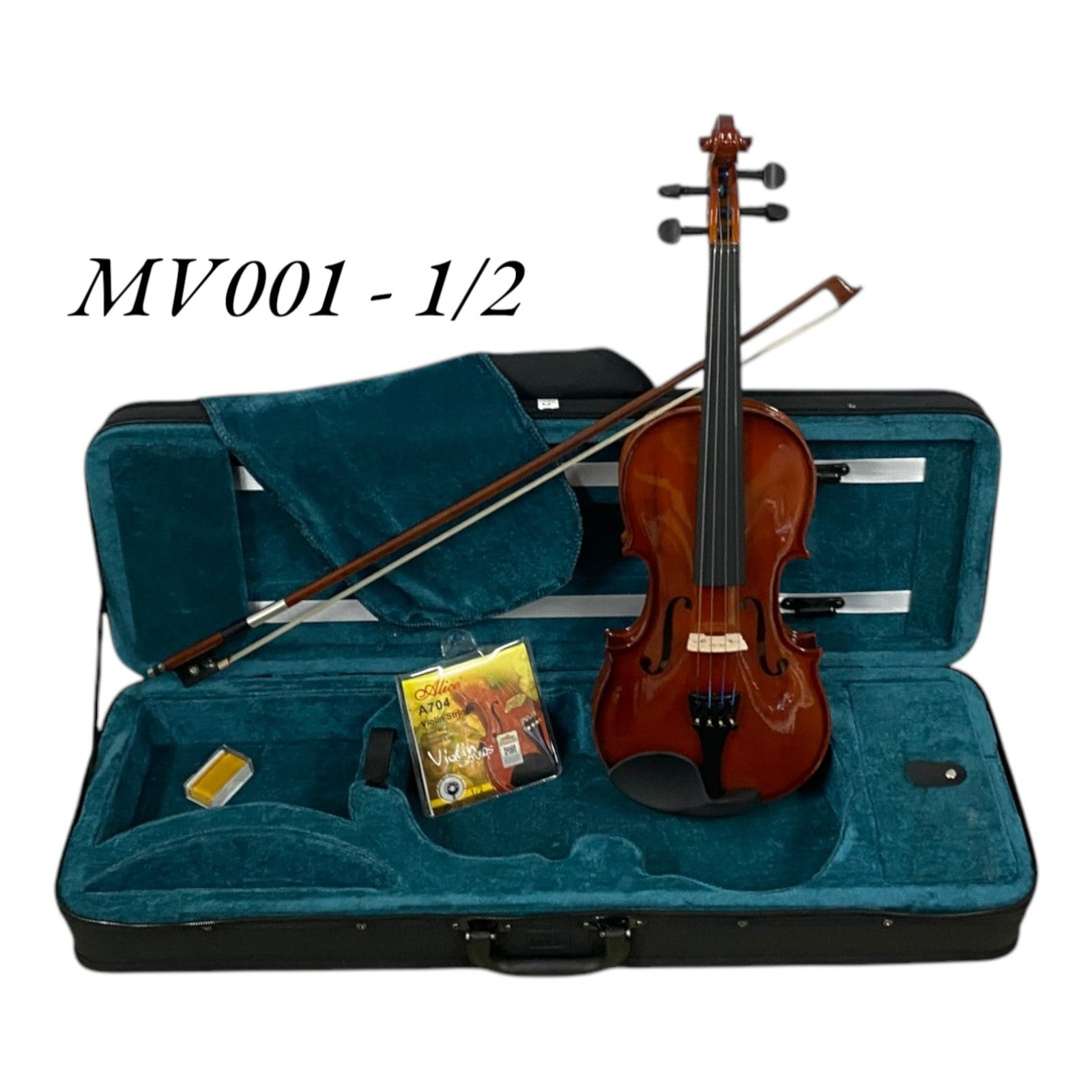 Caraya MV001 Solid Spruce Top 4/4 to 1/16 Size Violin Outfit in Natural Gloss w/ Foam Case, Bow, and Rosin