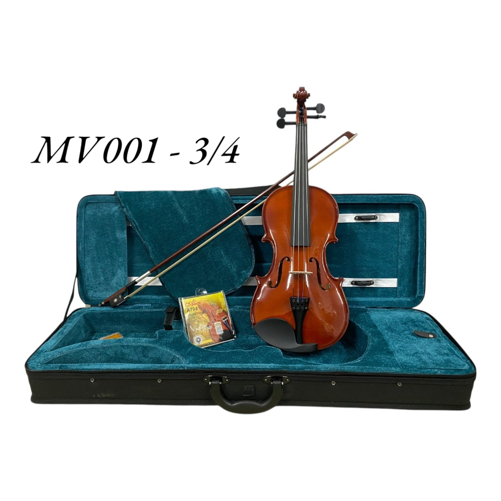 Caraya MV001 Solid Spruce Top 4/4 to 1/16 Size Violin Outfit in Natural Gloss w/ Foam Case, Bow, and Rosin