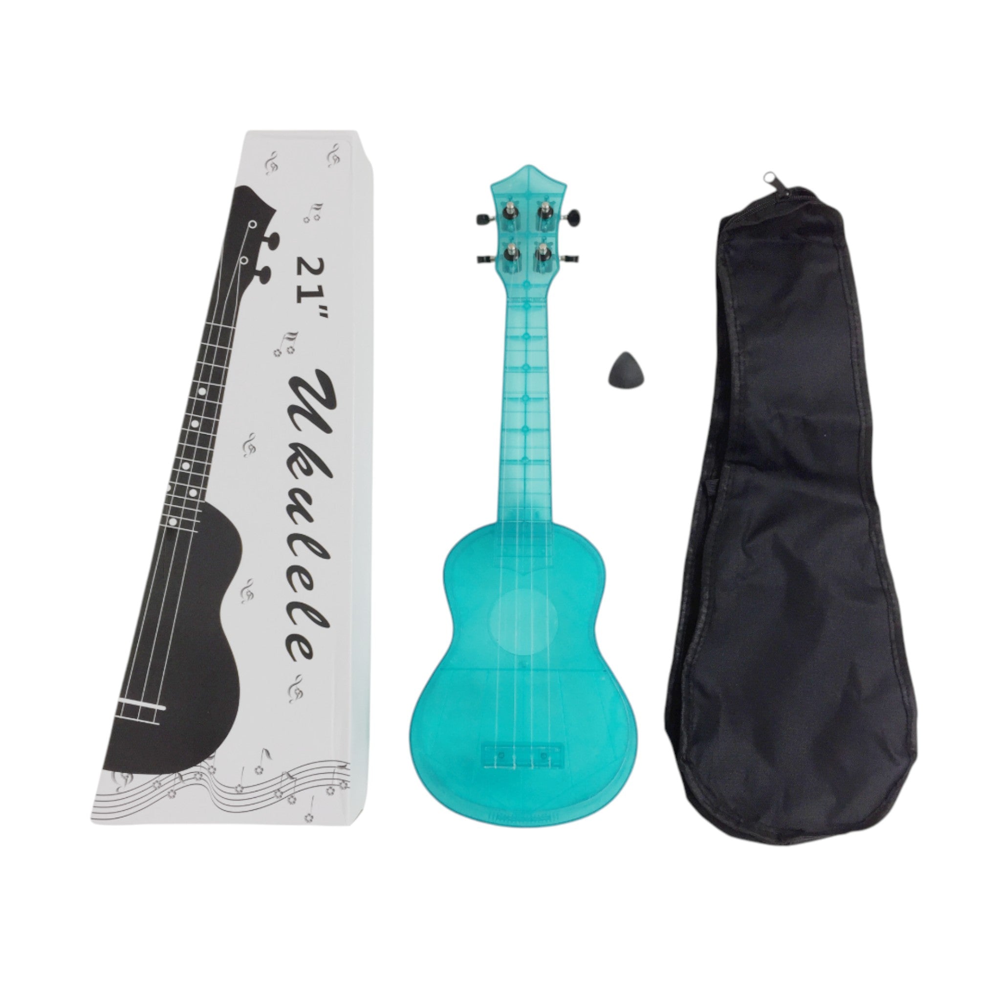 OEM Transparent 15-Fret Soprano Ukulele - Blue/Clear/Pink UK11 + Stand