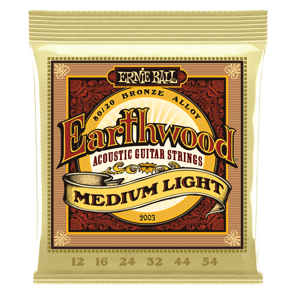 Ernie Ball Medium Light Earthwood 80/20 Bronze Acoustic Guitar Strings 12-54 Gauge | P02003