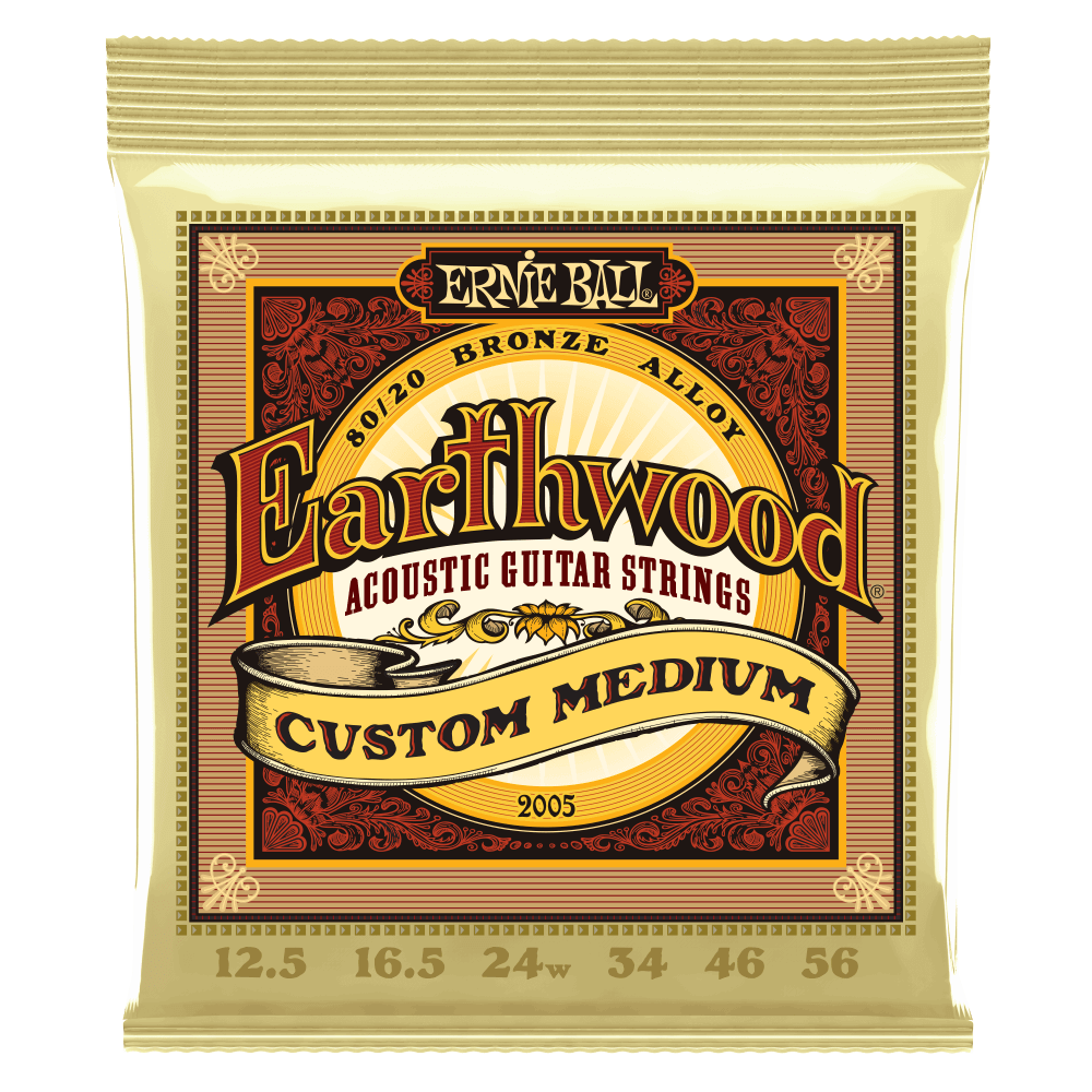 Ernie Ball Custom Medium Earthwood 80/20 Bronze Acoustic Guitar Strings 12.5-56 Gauge | P02005