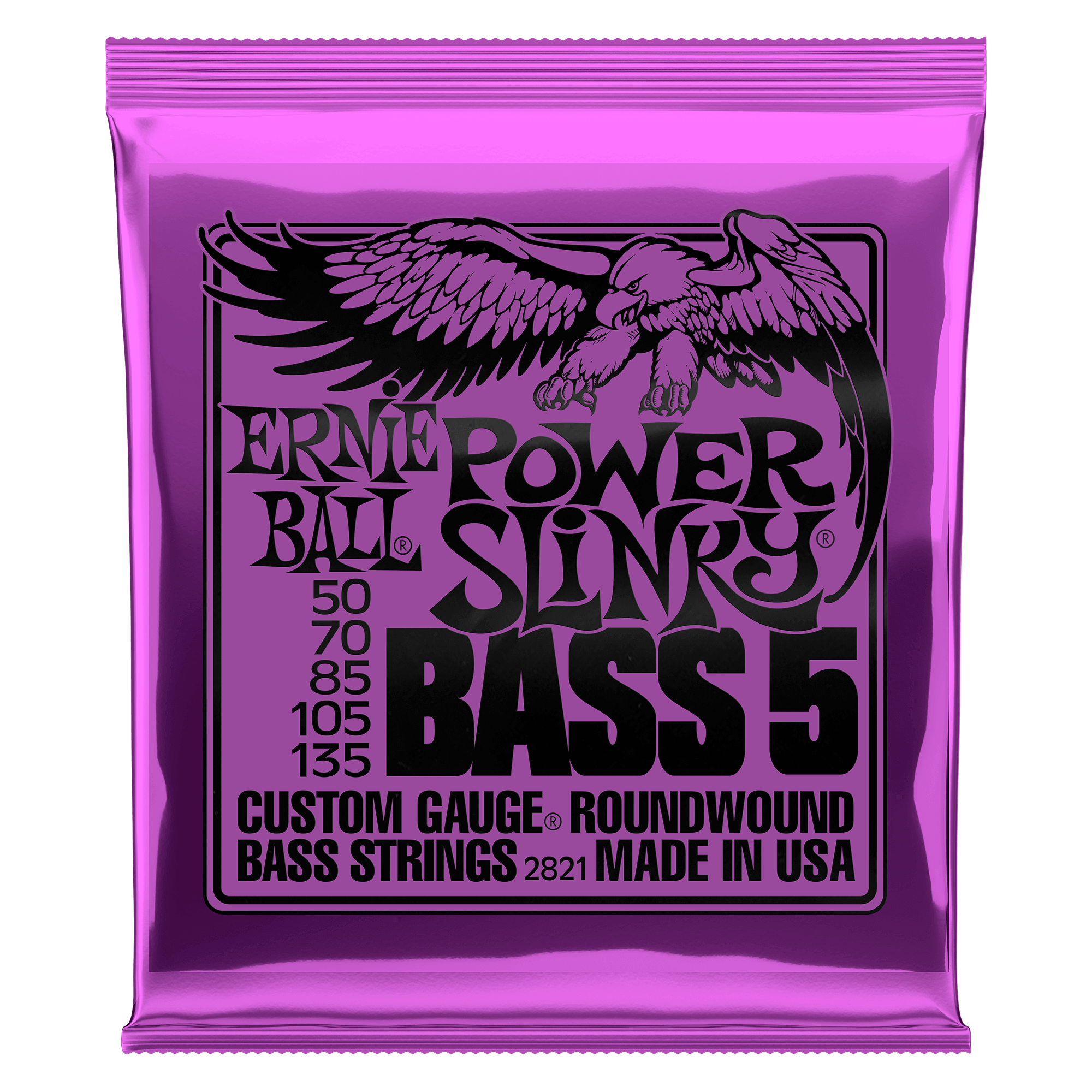 Ernie Ball Power Slinky Nickel Wound 5-String Electric Bass Strings 50-135 Gauge | P02821