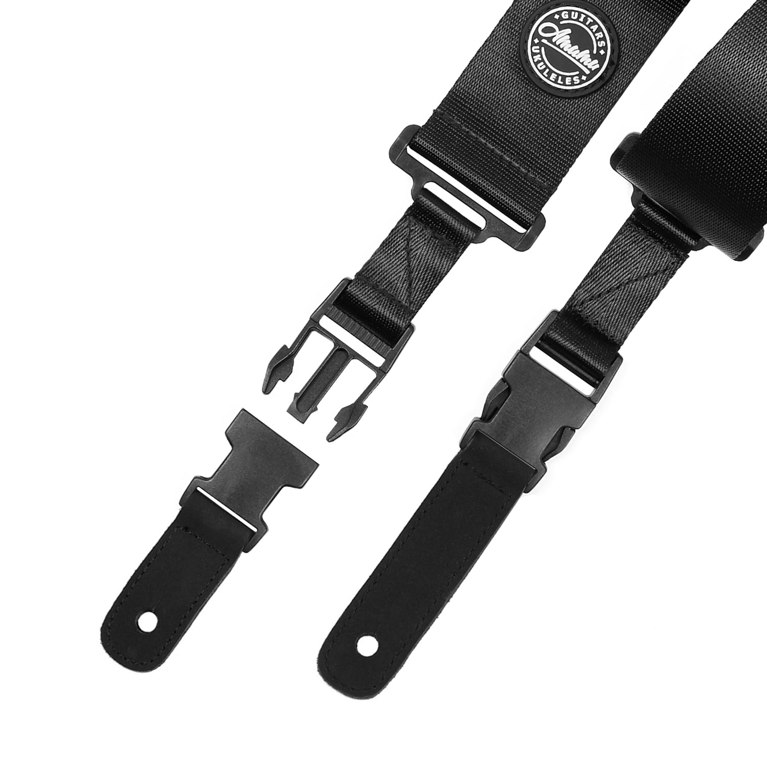 Amumu PA01WBK Seatbelt Guitar Strap with Clip Black Nylon