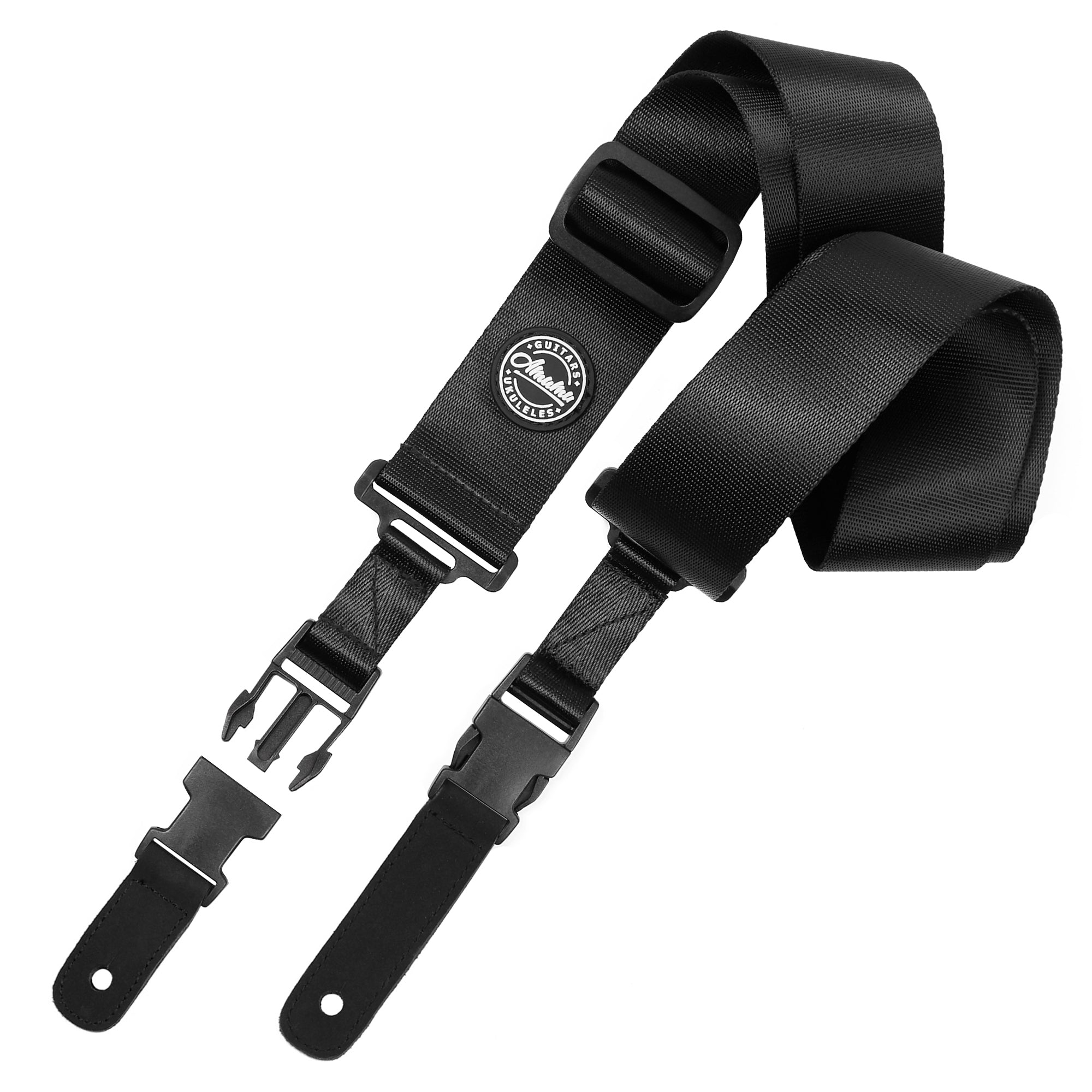 Amumu PA01WBK Seatbelt Guitar Strap with Clip Black Nylon