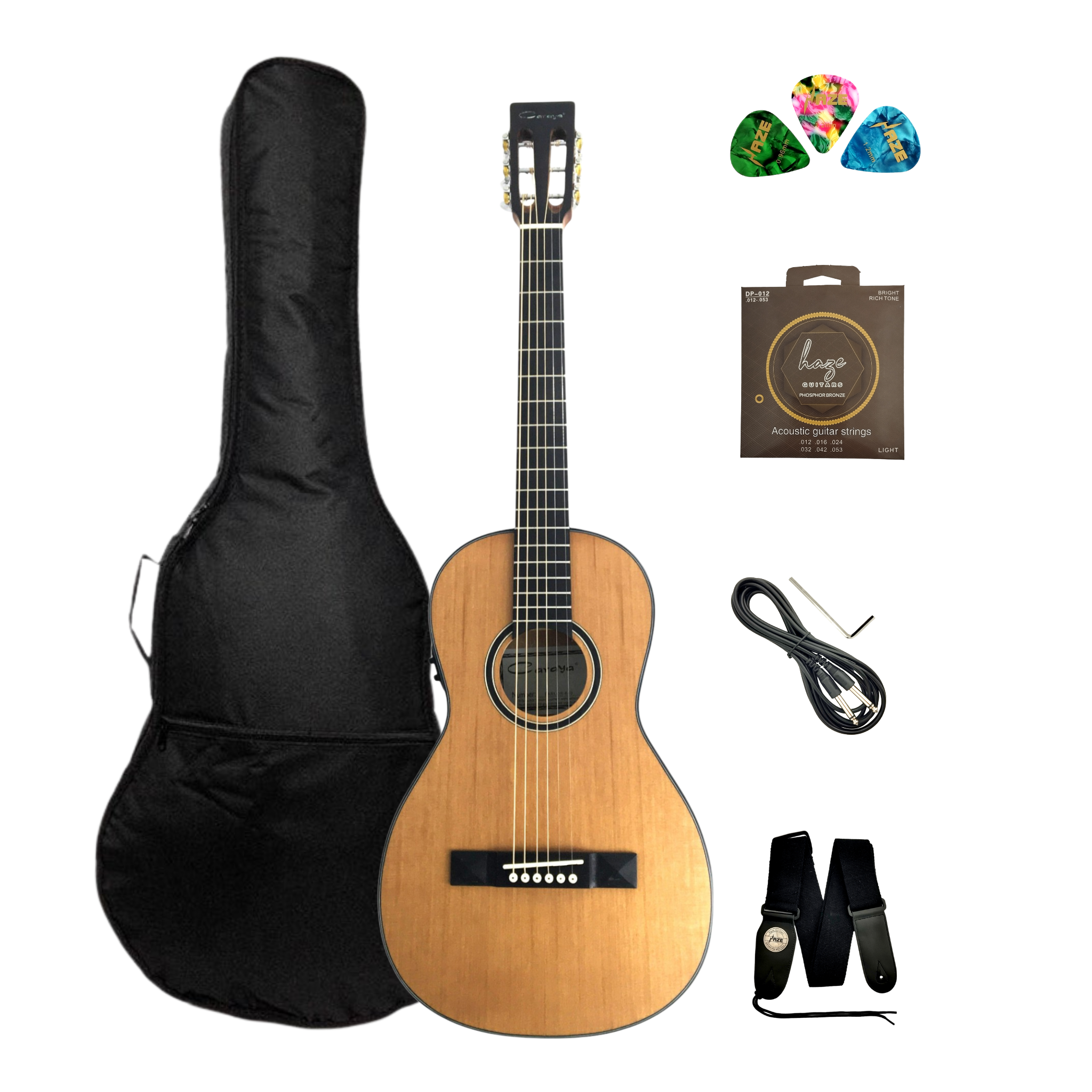 Caraya PARLOR610 Parlor Cedar Top Built-In Pickups/Tuner Acoustic Guitar - Natural