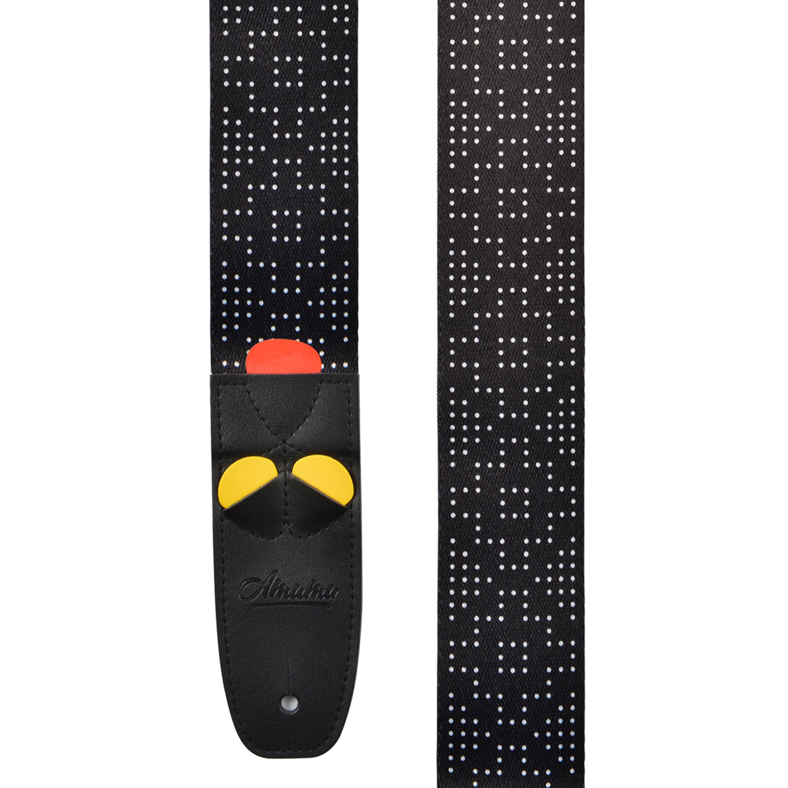 Amumu PC12PBK White Dots Guitar Strap Black Polyester Cotton